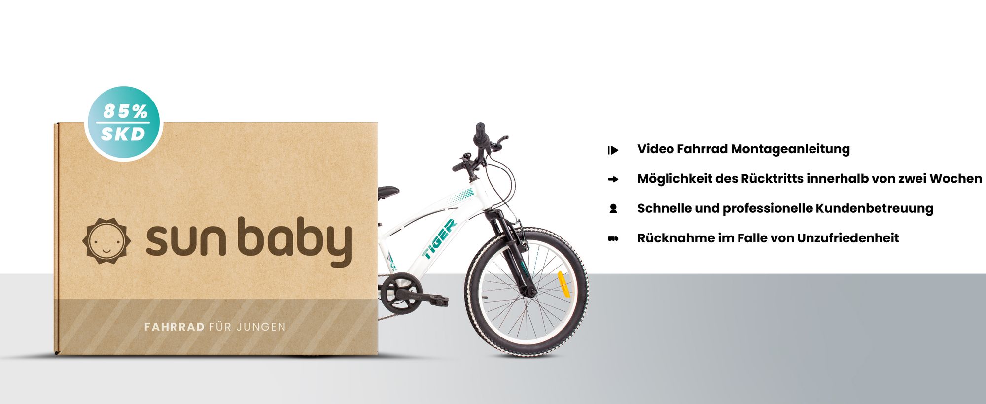 Kinderfahrrad Jungenfahrrad 20 Zoll Fahrrad mit 6 gang Kettenschaltungen Shimano RevoShift Tiger Bike weiß