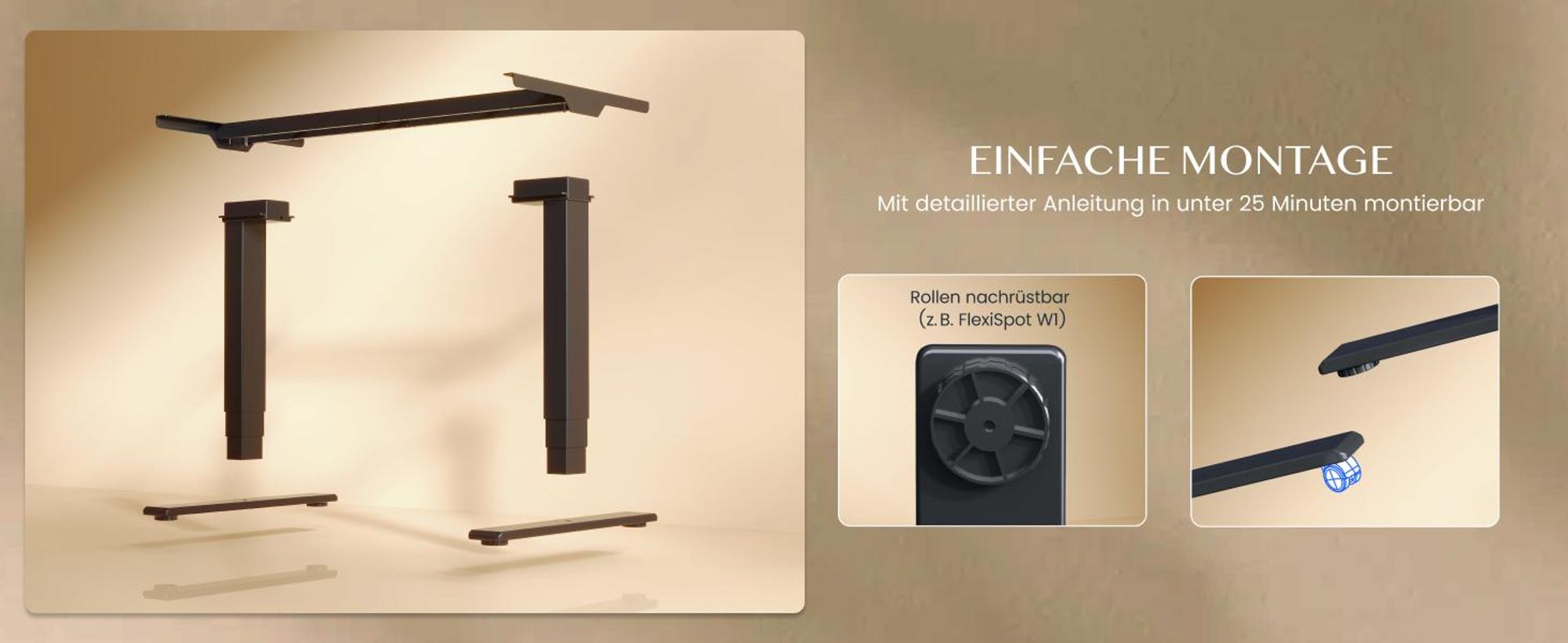 FLEXISPOT EC5 Pro Höhenverstellbarer Schreibtisch Elektrisch Tischgestell 160KG Tragkraft, 2 starke Motoren, Piano-Tasten-Design USB-Anschluss Schwarz
