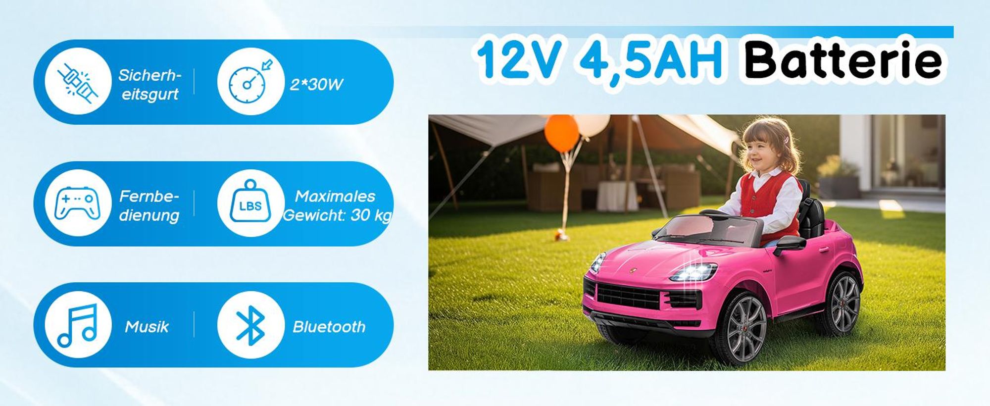FCH Kinder Elektroauto 12V Kinderauto Elektrisch 2,4G-Fernbedienung, Porsche Cayenne Elektrofahrzeuge mit MP3, Musik, Hupe, LED-Leuchten (Rosa)