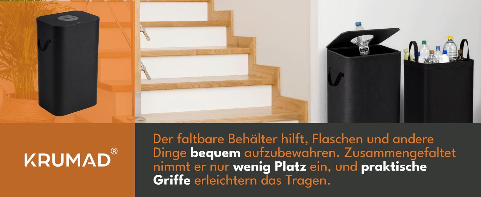 KRUMAD Pfandflaschen Behälter 100L, Faltbarer Flaschensammler aus Oxford 600D, Leergut Aufbewahrung für Haushalt & Wäsche