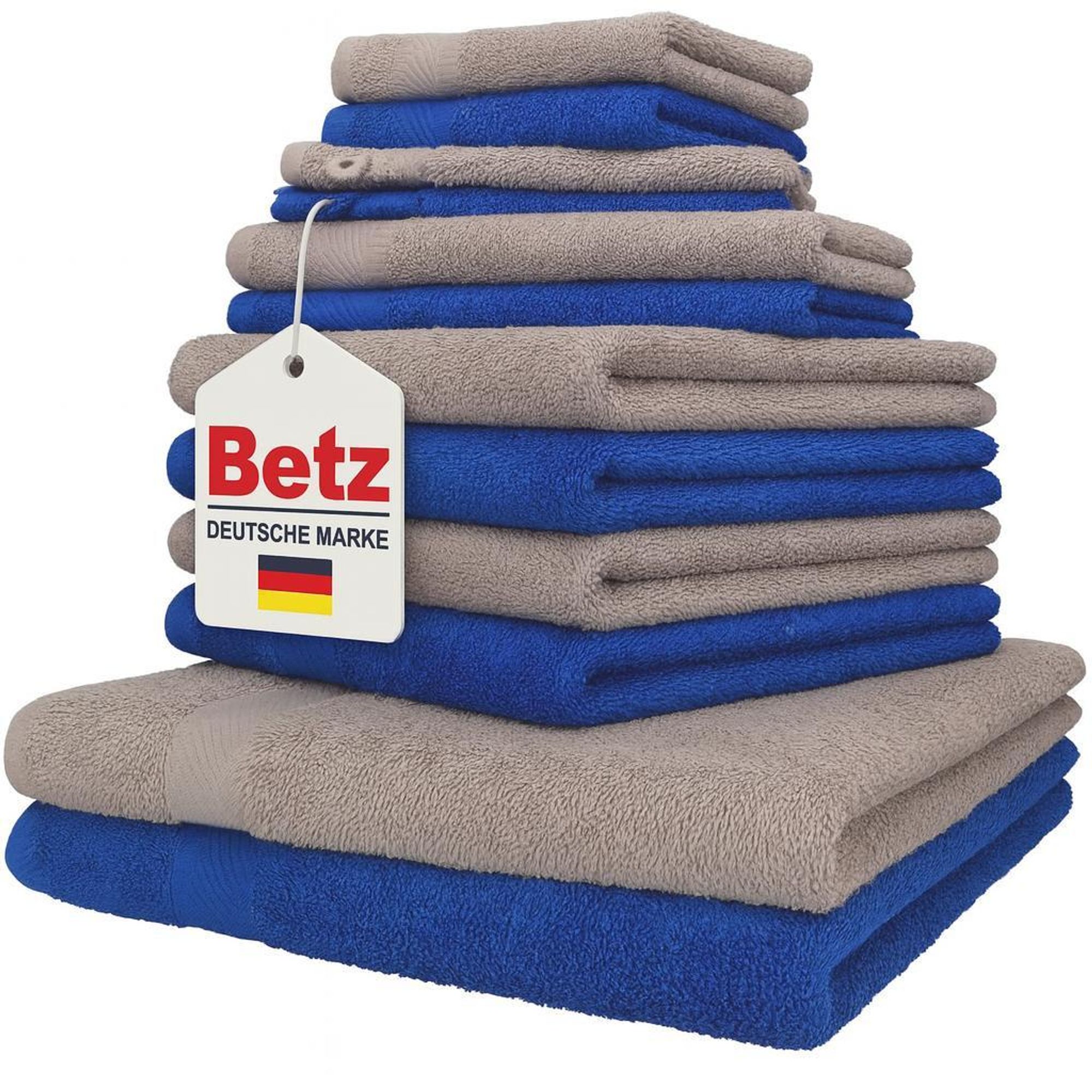 Betz 12er Handtuch-Set PALERMO 100% Baumwolle Farbe: blau und stone
