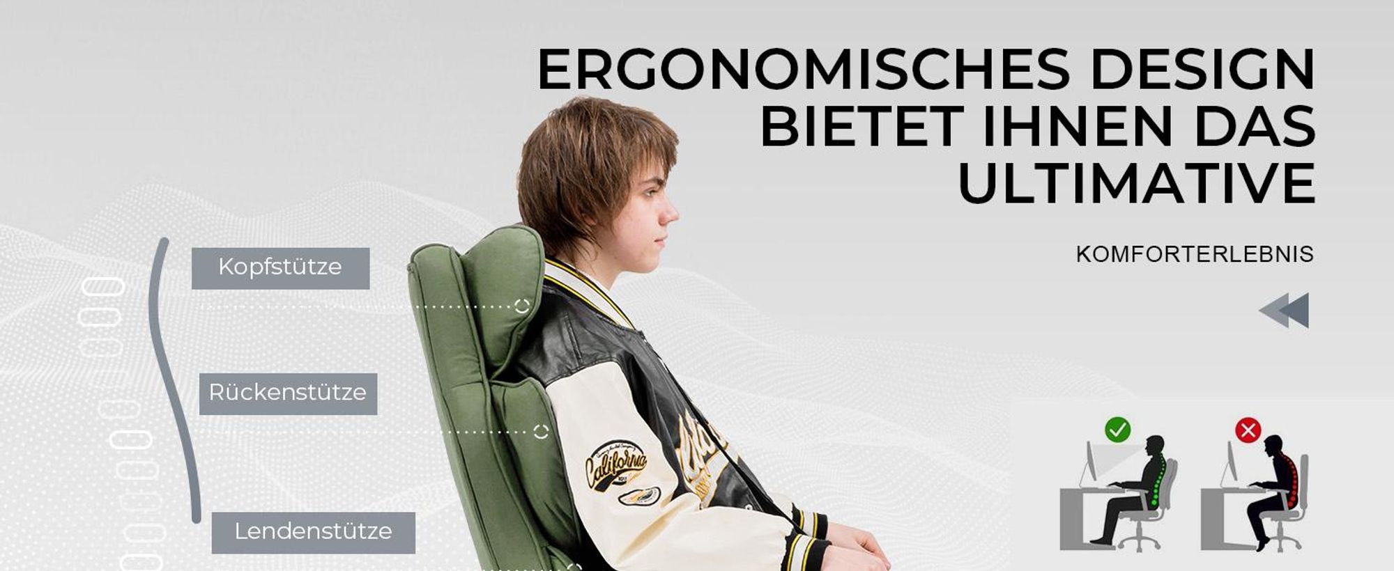 GTPLAYER Gaming Stuhl, Gamer Stuhl, Ergonomischer Bürostuhl mit Fußstütze verstellbare Lenden und Kopfkissen, Gaming Chair Gepolstert, Gaming Sessel