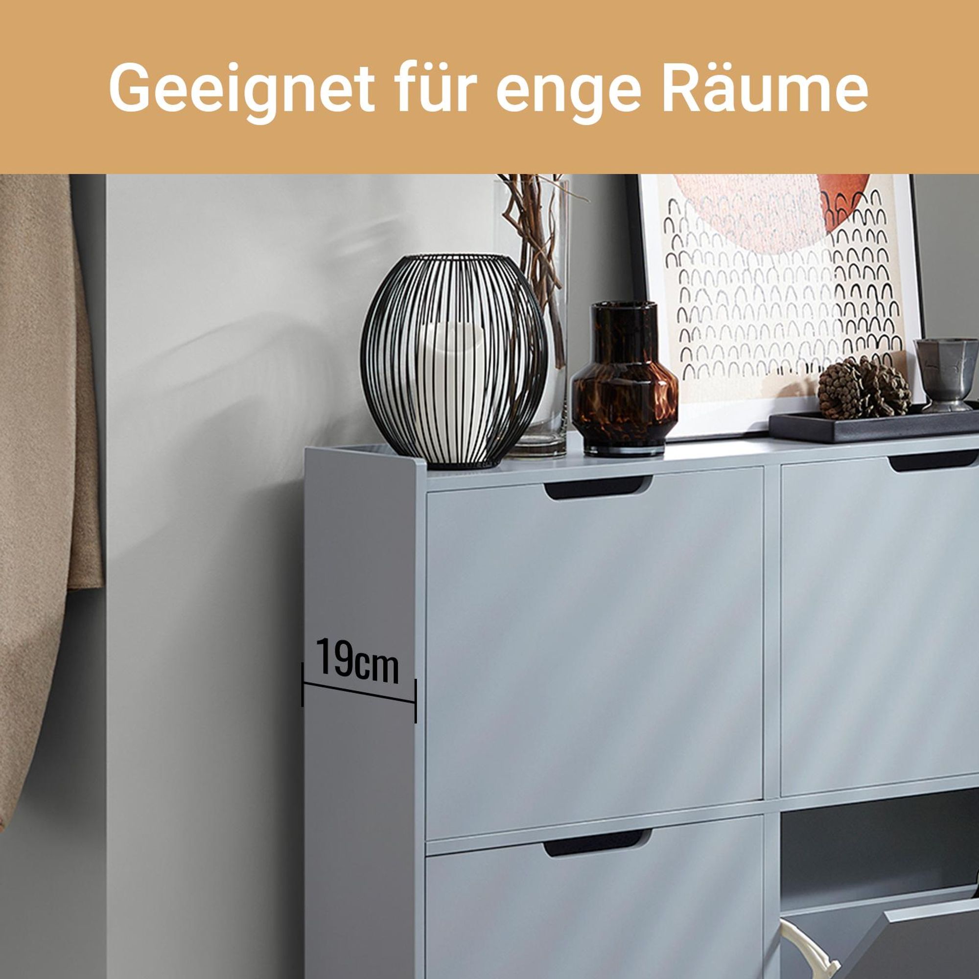 SoBuy schmaler Schuhkipper 19 cm tief mit 4 Klappen Schuhschrank für Flur mit geschlossenem Stauraum platzsparendes Schuhregal für Eingänge FSR100-HG