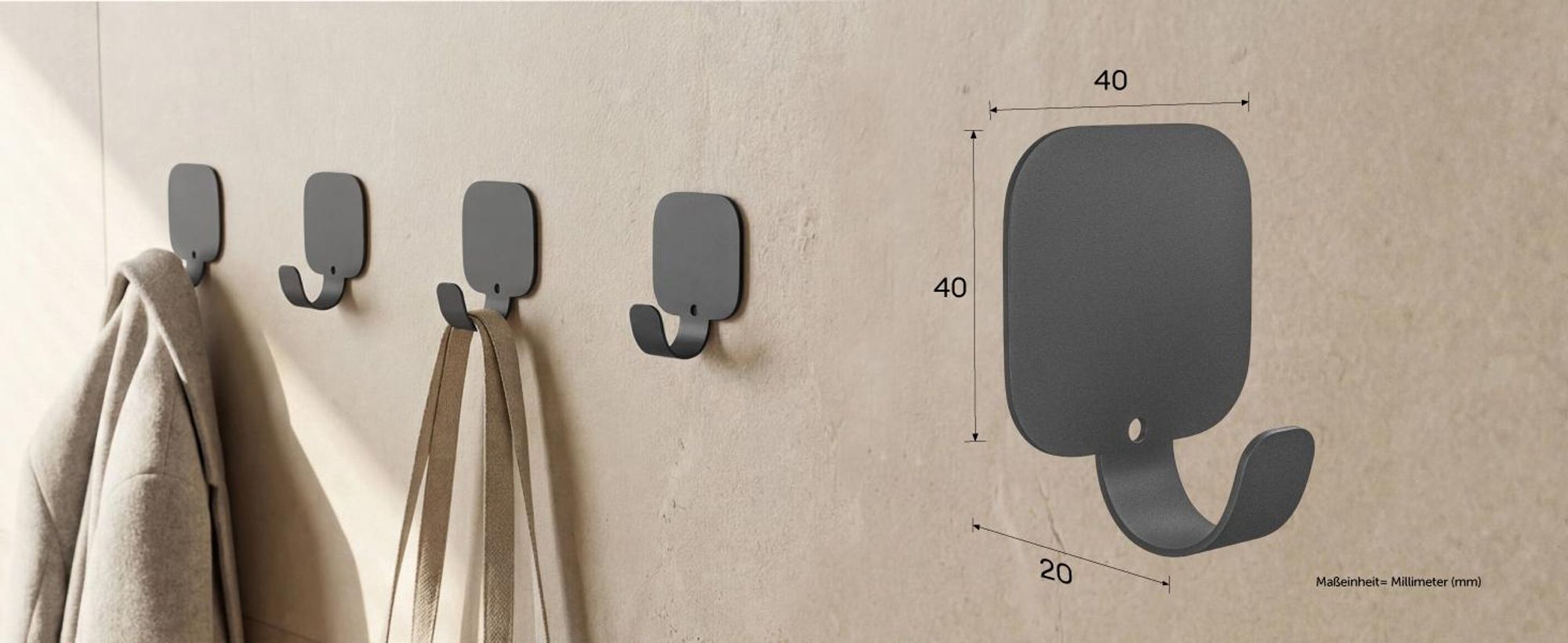 doporro Klebehaken extra stark aus Aluminium, Haken selbstklebend, Wandhaken ohne Bohren, Handtuchhaken für Bad und Küche, 4 Stück, Grau, Stalo-15