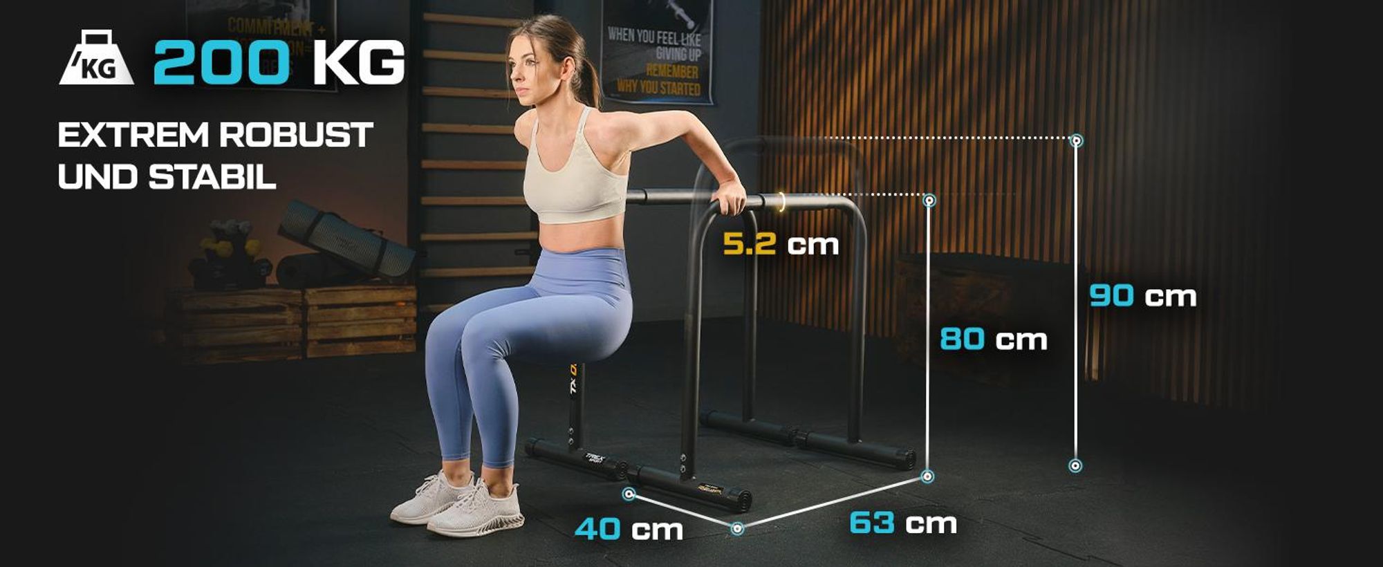 TREX SPORT Dip Barren 2er Set TX-040DS | Dip Station bis 200 kg, höhenverstellbar | Parallettes Calisthenics Equipment