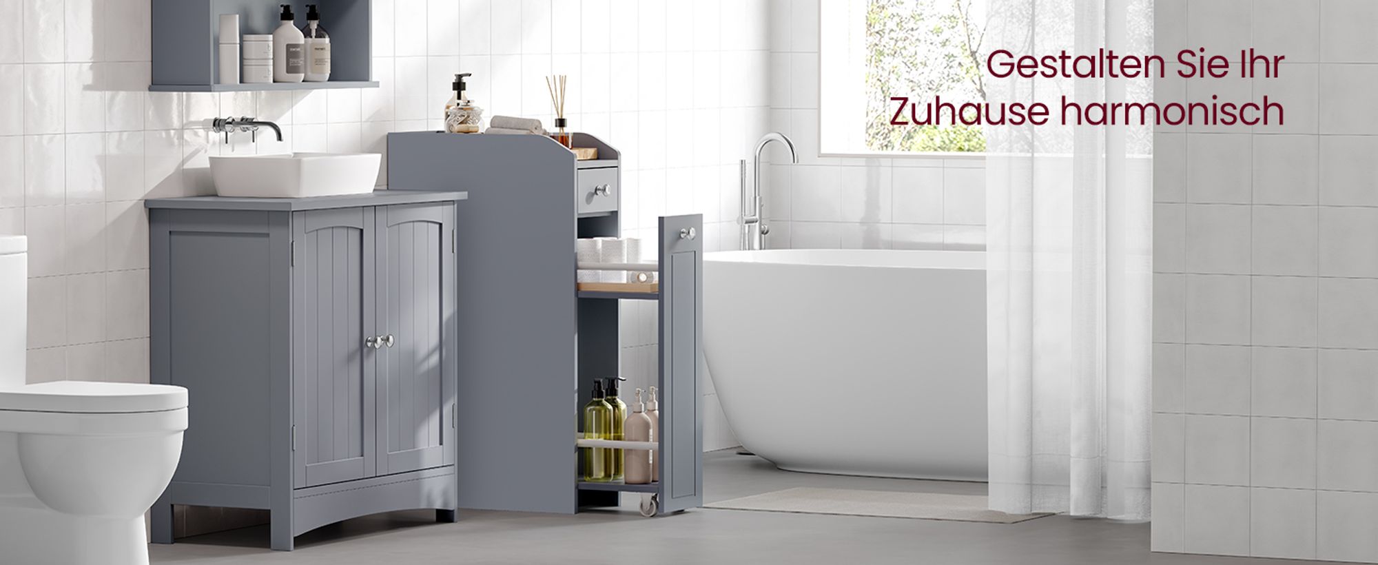 VASAGLE Badezimmerschrank klein, Toilettenschrank mit Schubladen