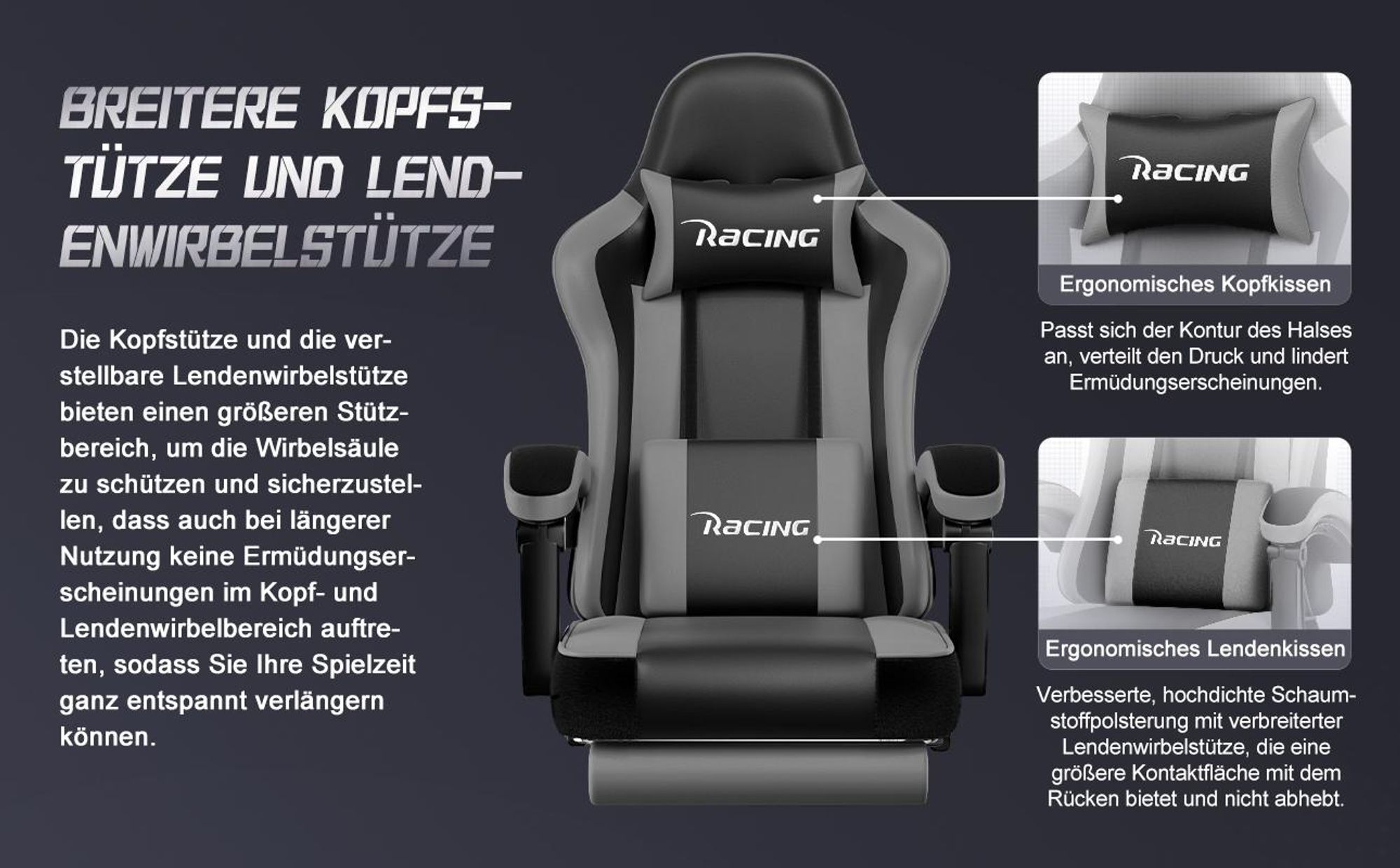 Adormii Gaming Stuhl, Ergonomischer Gaming Sessel, Schreibtischstuhl, Gamingstuhl mit Fußstütze, verstellbare Rückenlehne, Gaming stuhl 150 kg