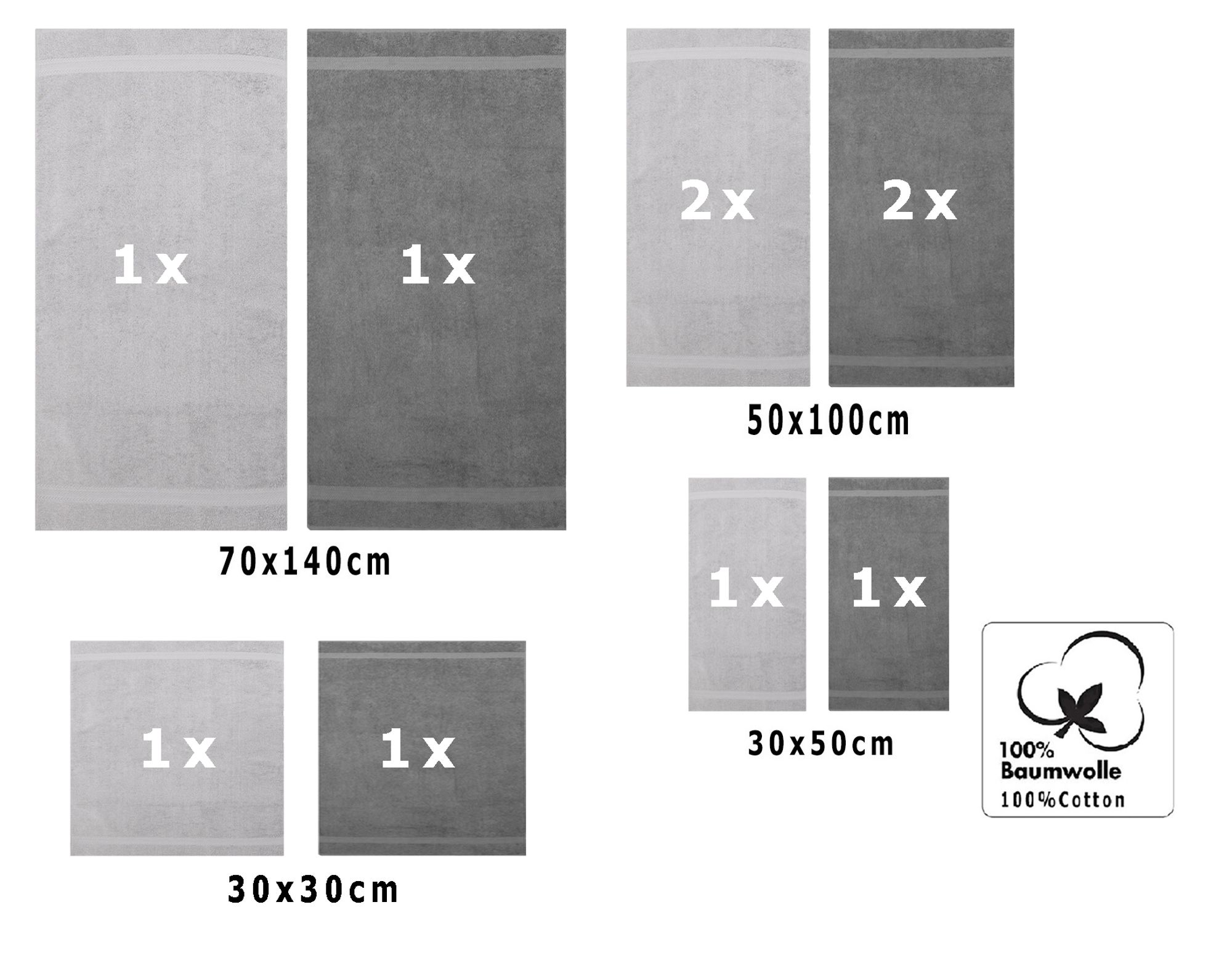 2 Duschtücher, 4 Handtücher, 2 Gästetücher, 2 Seiftücher