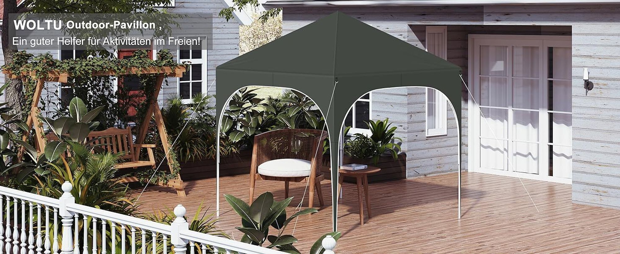 WOLTU Pavillon, Faltpavillon 2x2 m, mit 4 Seitenwänden, Partyzelt höhenverstellbar, Grau