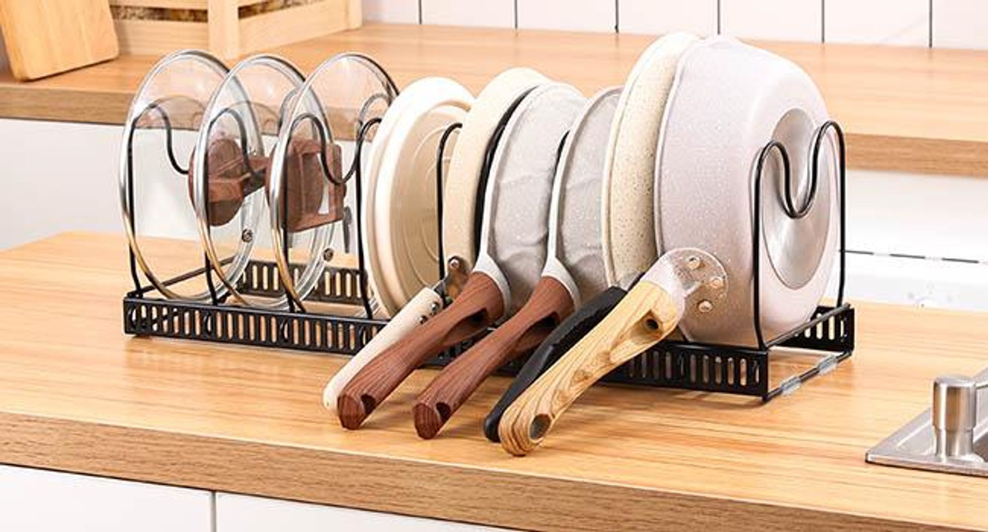 Yorbay Topfdeckelhalter ,Erweiterbarer Deckelhalter Topfdeckelhalter mit 10 Verstellbare Fächer , Küche Topf Pfannen Organizer Topfdeckel Aufbewahrung