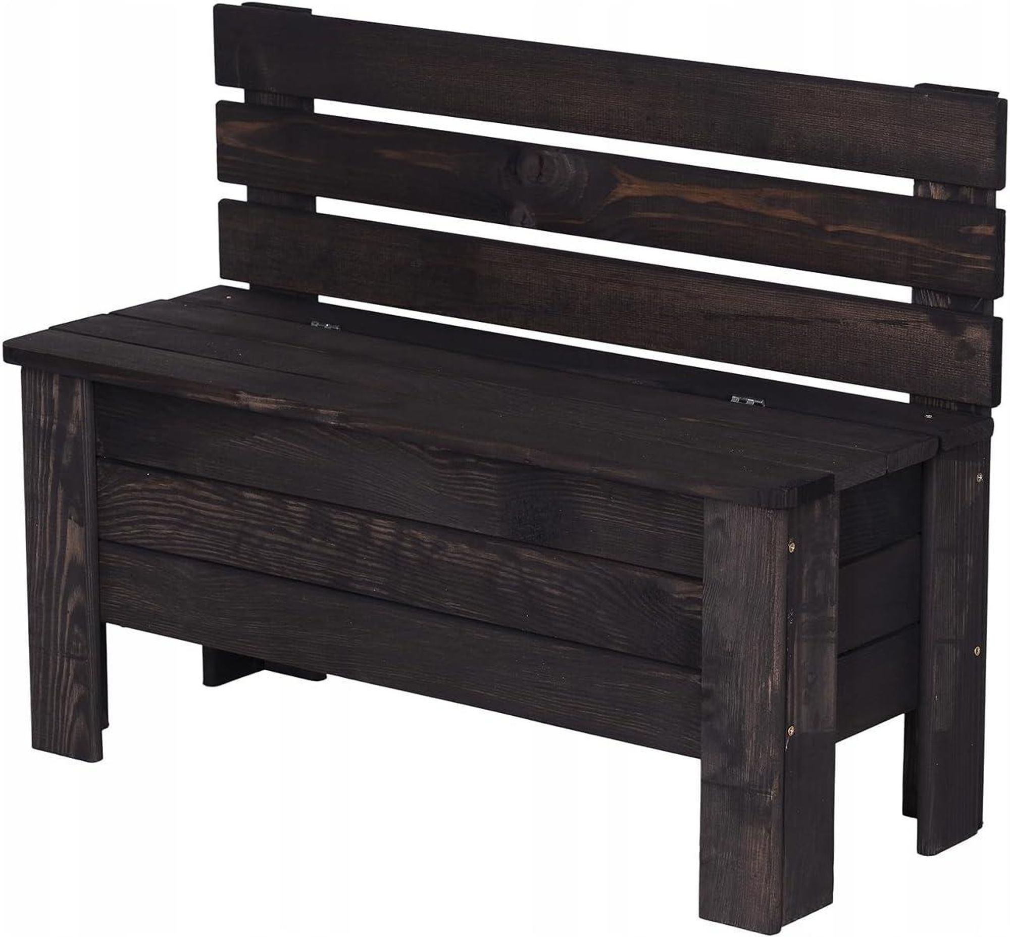 STOLMAK Gartenbox aus Holz 111 l 71x54x29 cm Schwarz Massivholz Kiefer Auflagenbox Kissenbox Holztruhe Sitzbank Gartenmöbel