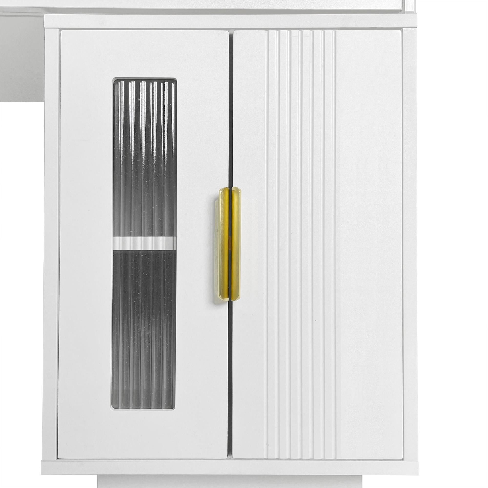 Merax Schminktisch mit LED-Bleuchtung, Frisiertisch mit Spiegel in Wolkenform, Kosmetiktisch mit Seitenschrank und Schubladen, B100/H78/T40cm, Weiß