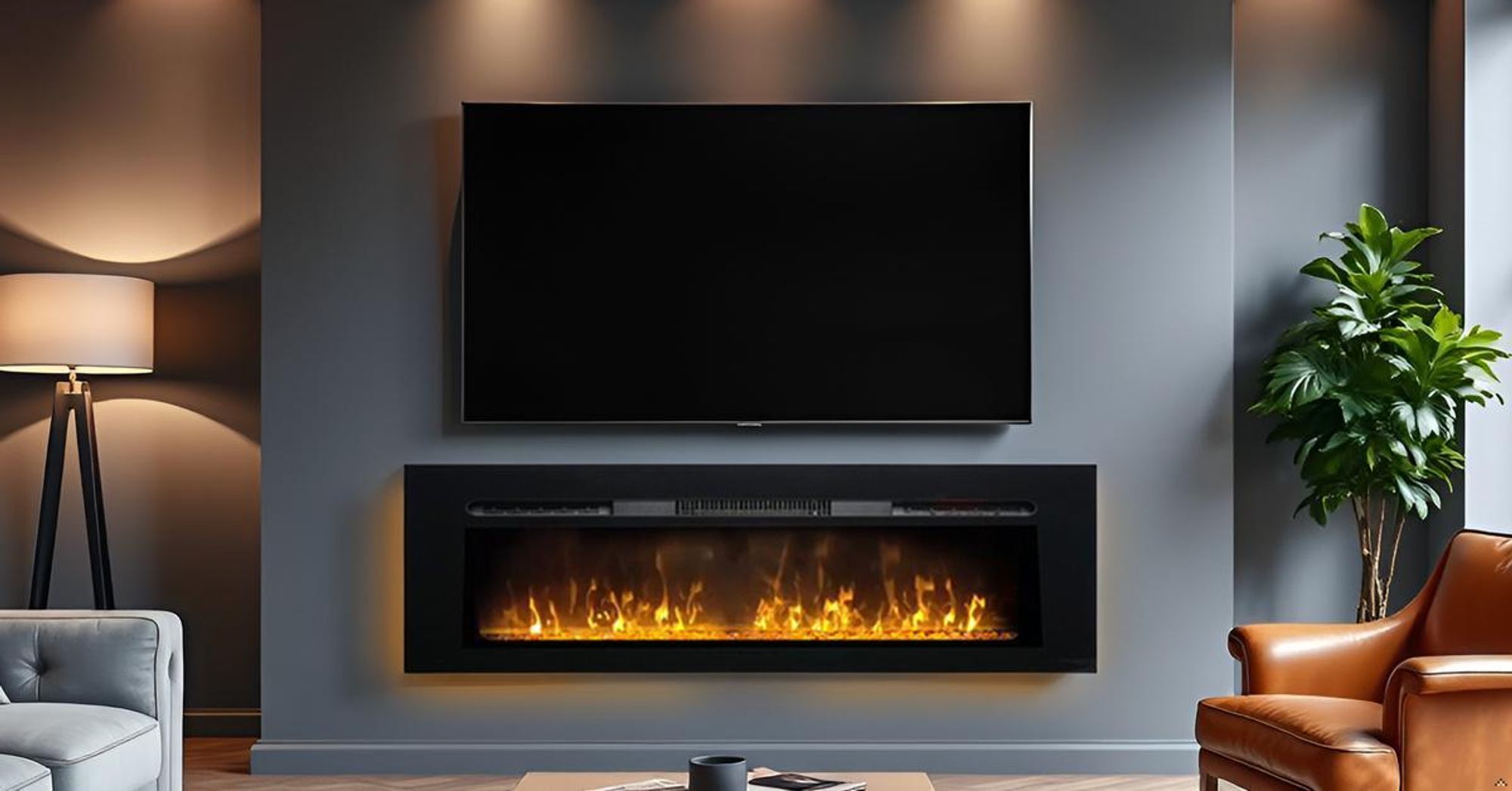 Elektrokamin modern ElectricSun Paula glas groß schwarz B183xH45cm, Wand-, Boden-montage oder Einbaubar, Flamme in 10 Farben