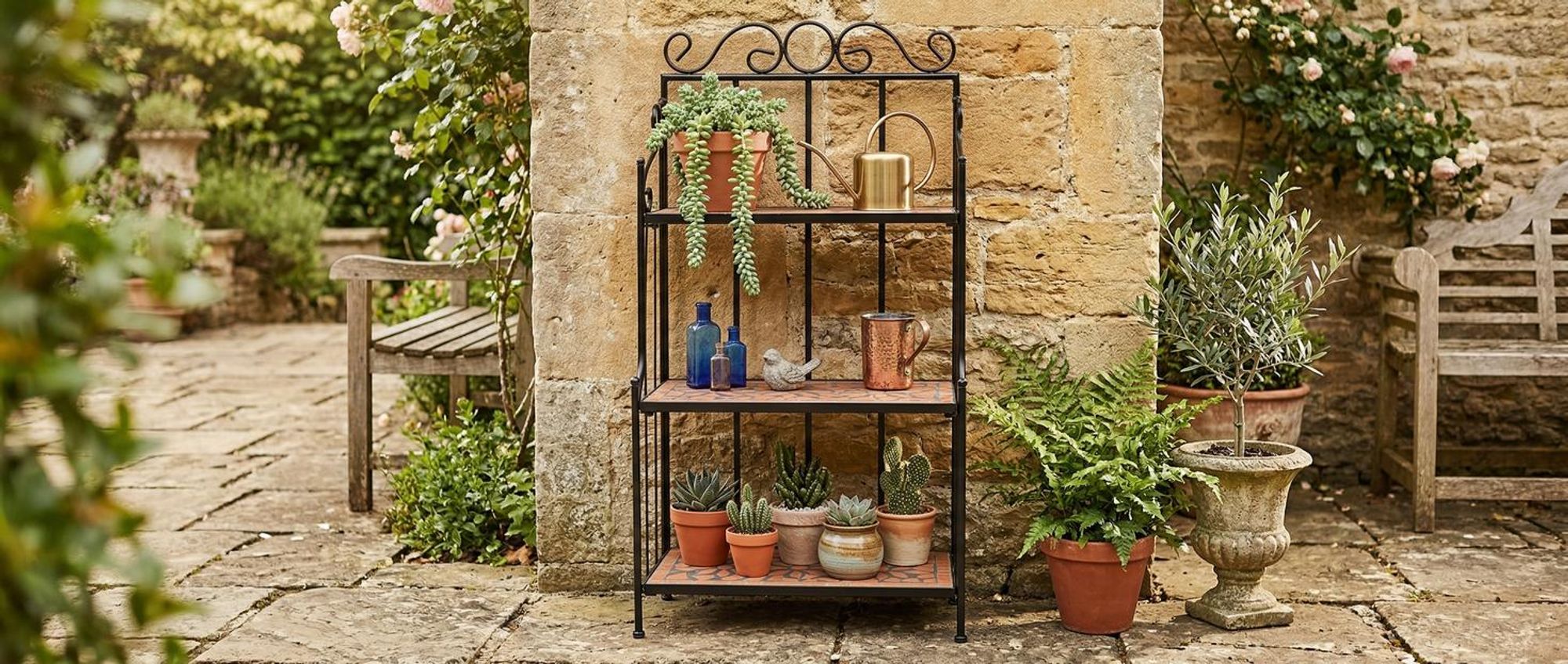 tectake® Metallregal mit 3 Mosaikböden 61 x 29 x 114 cm