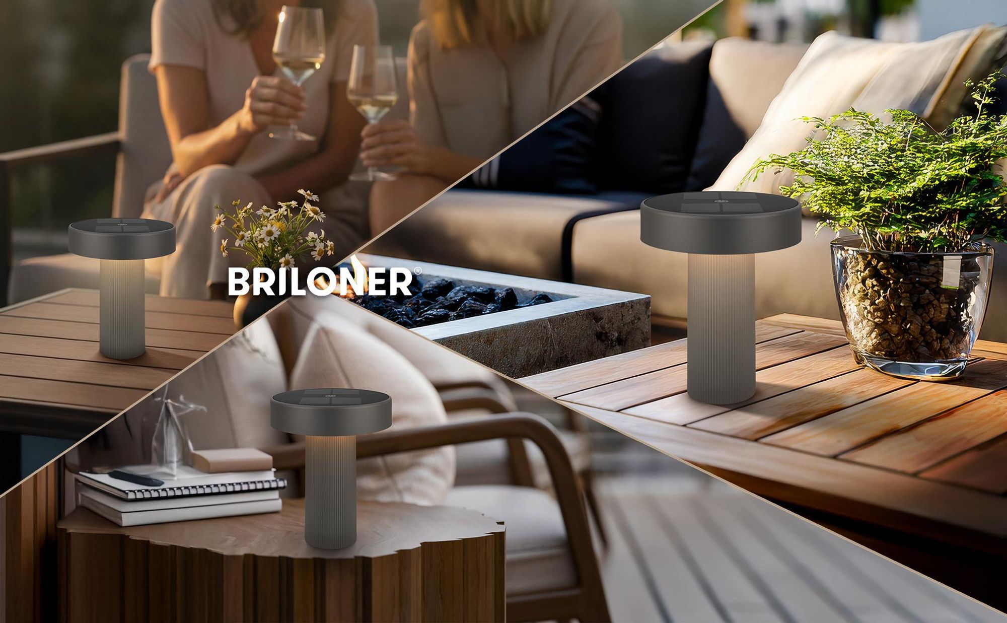 Briloner LED Tischlampe Kabellos Ø16x20cm 1W 150lm 3000K Warmweiß Solar Anthrazit - Tischleuchte Wohnzimmer Flur Balkon