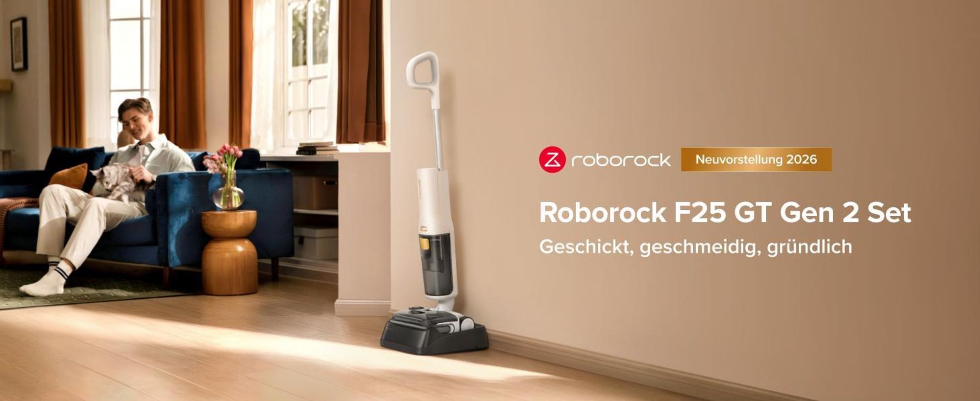 Roborock F25 GT Gen 2 Set Nass und Trockensauger, 20000 Pa, Jawscrapers Anti-Verwicklung, 90℃ Hochtemperatur-Selbstreinigung, 70°-Schwenkwinkel-Design