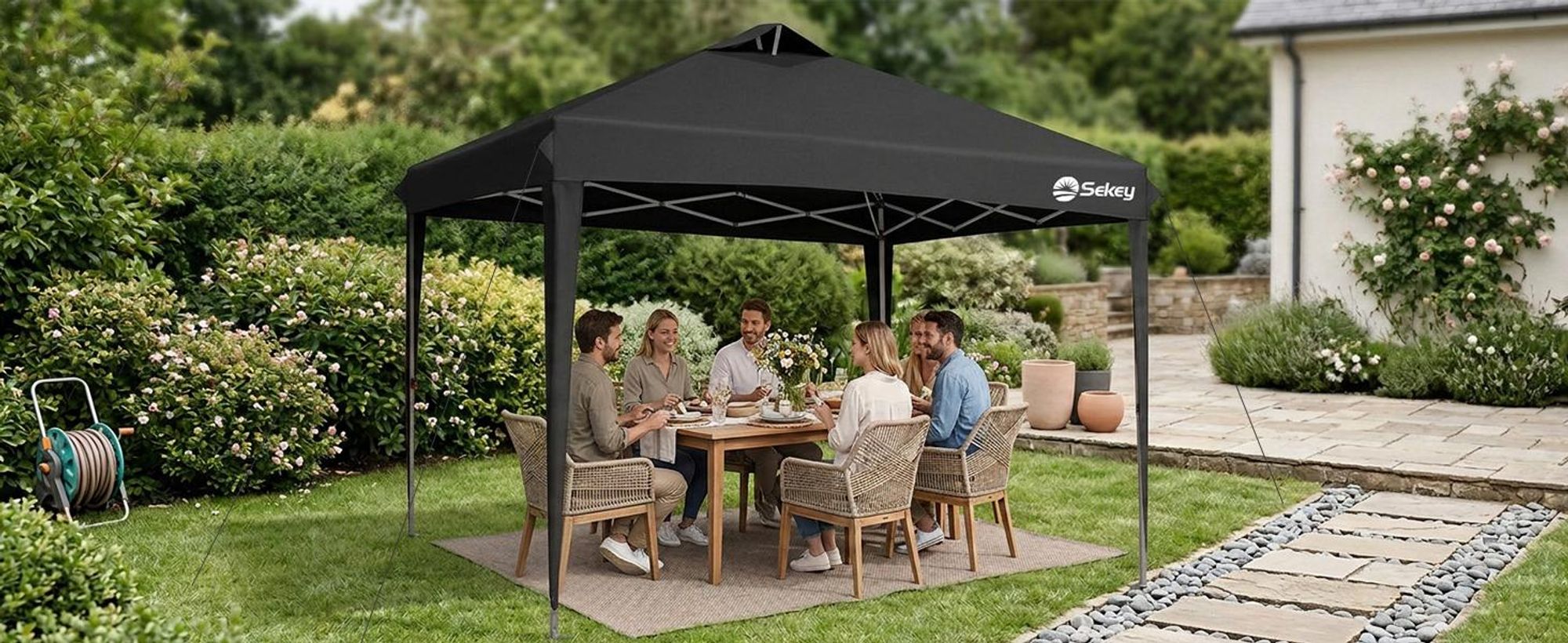 Sekey Faltpavillon 3x3 m, wasserdicht, UV-Schutz 50+, belüftet, 3 Höhen, stabil & windfest