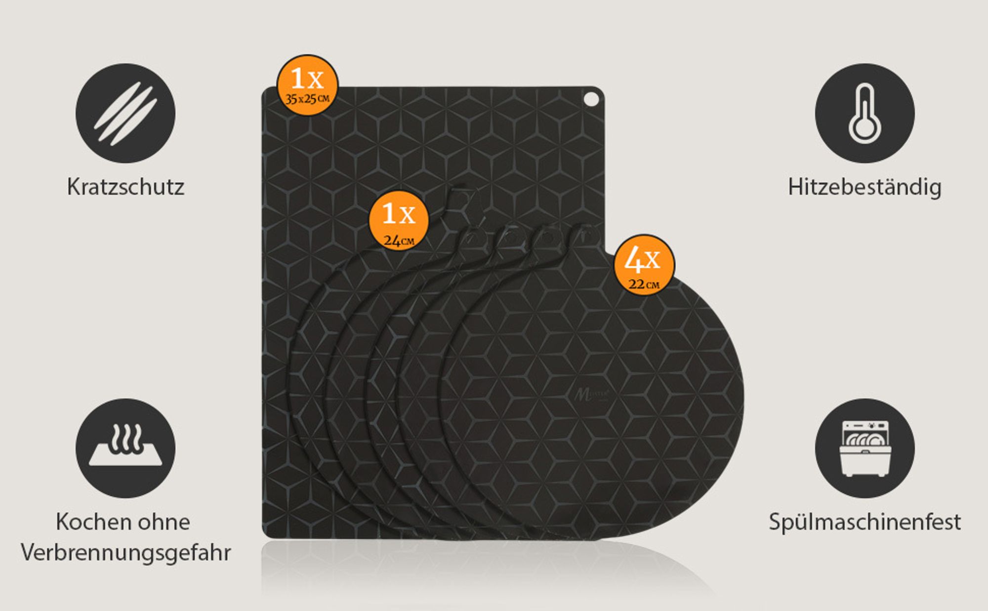 Meisterhome® Induktionsschutzmatte – Herdabdeckplatte - Herdabdeckung Induktionsfeld - Hitzeschutzmatte - Induktionsmatte für alle Größen - Silikon Matte - Induktion Schutzmatte, Model:Set 3