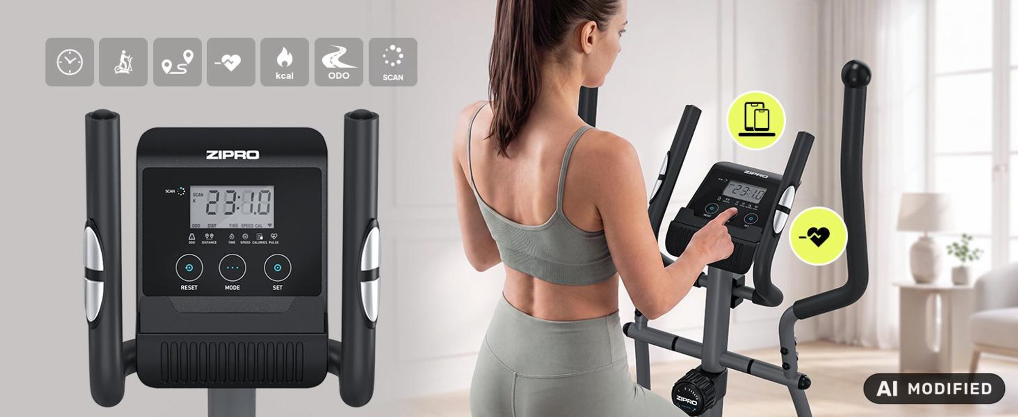 Zipro Shox Magnetischer Crosstrainer Heimtrainer bis 120 kg | Fitnessgerät für Zuhause mit LCD-Computer, Pulsmesser & 6 kg Schwungmasse