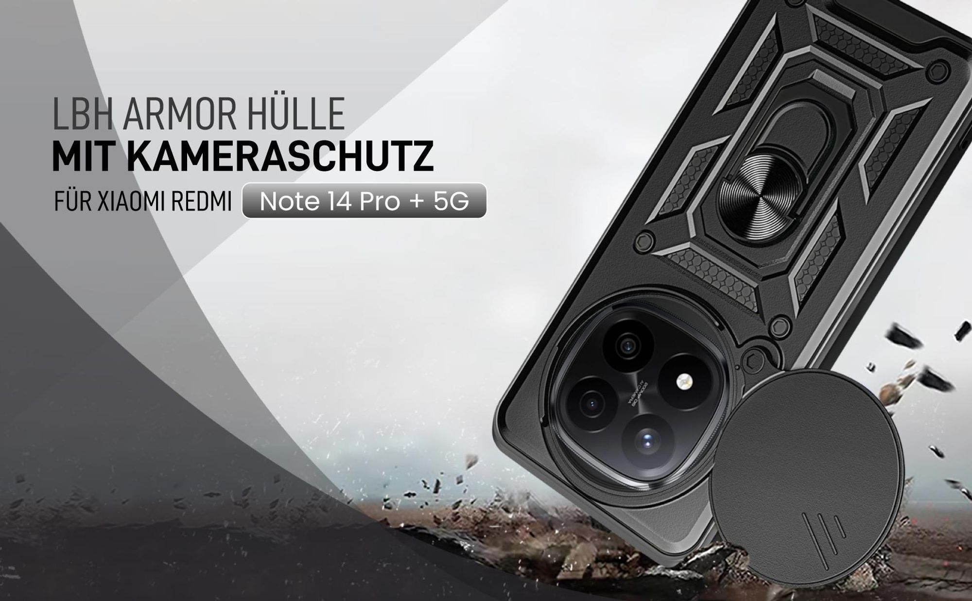 Schwarze Outdoorhülle mit Kameraschutz für Xiaomi Redmi Note 14 Pro+ 5G