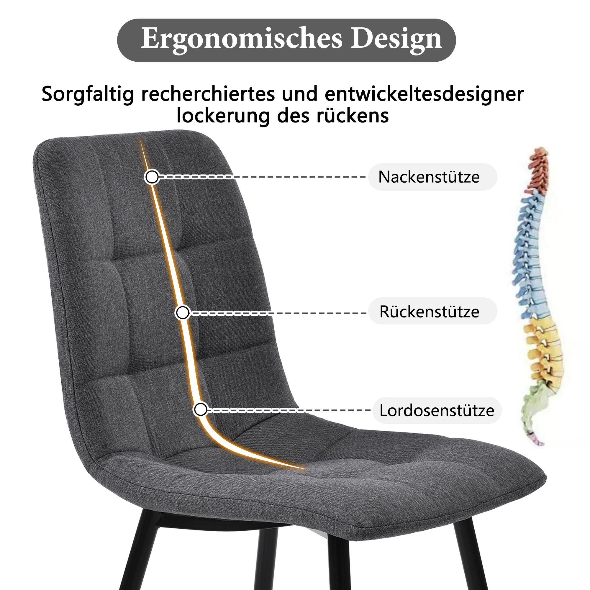 Flieks Essgruppe Esstisch mit 4 Esszimmerstuhl, Sitzgruppe Küchentischset 5tlg., Küchentisch mit 4 Esszimmerstuhl, Stuhl mit Leinenbezug, Grau