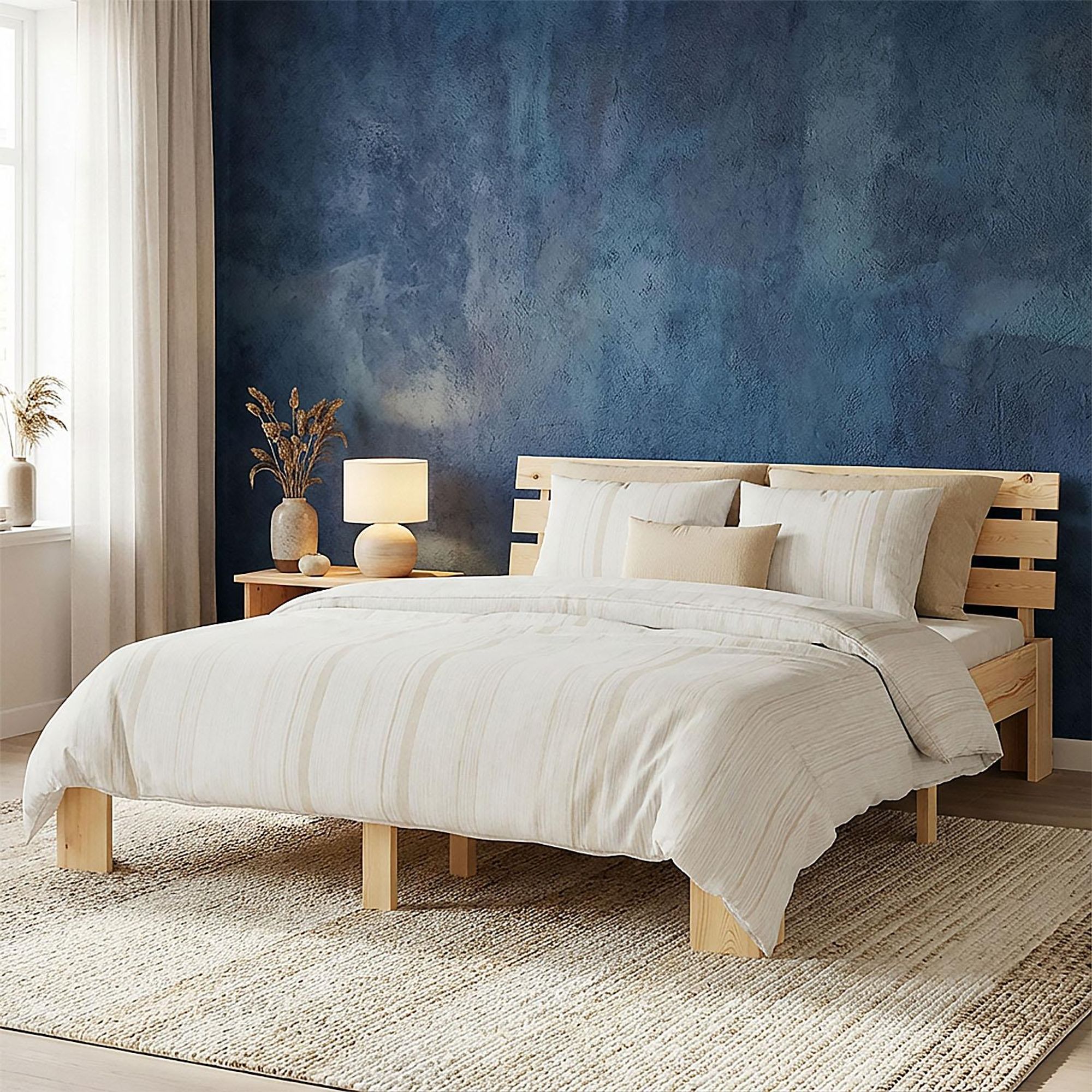 Homestyle4u Holzbett 180x200 Doppelbett mit Lattenrost Natur Kiefer Massivholz