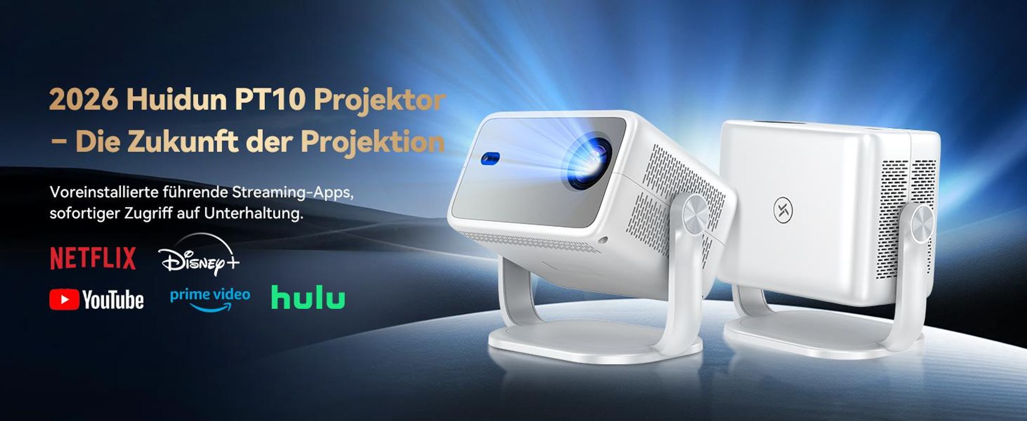 Blackview Huidun PT10 Beamer, 25000 Lumen, 1080P Native, 4K, Google TV, 360° Deckenprojektion, KI Autofokus, WiFi 6, 10W HiFi, Tragbares Heimkino