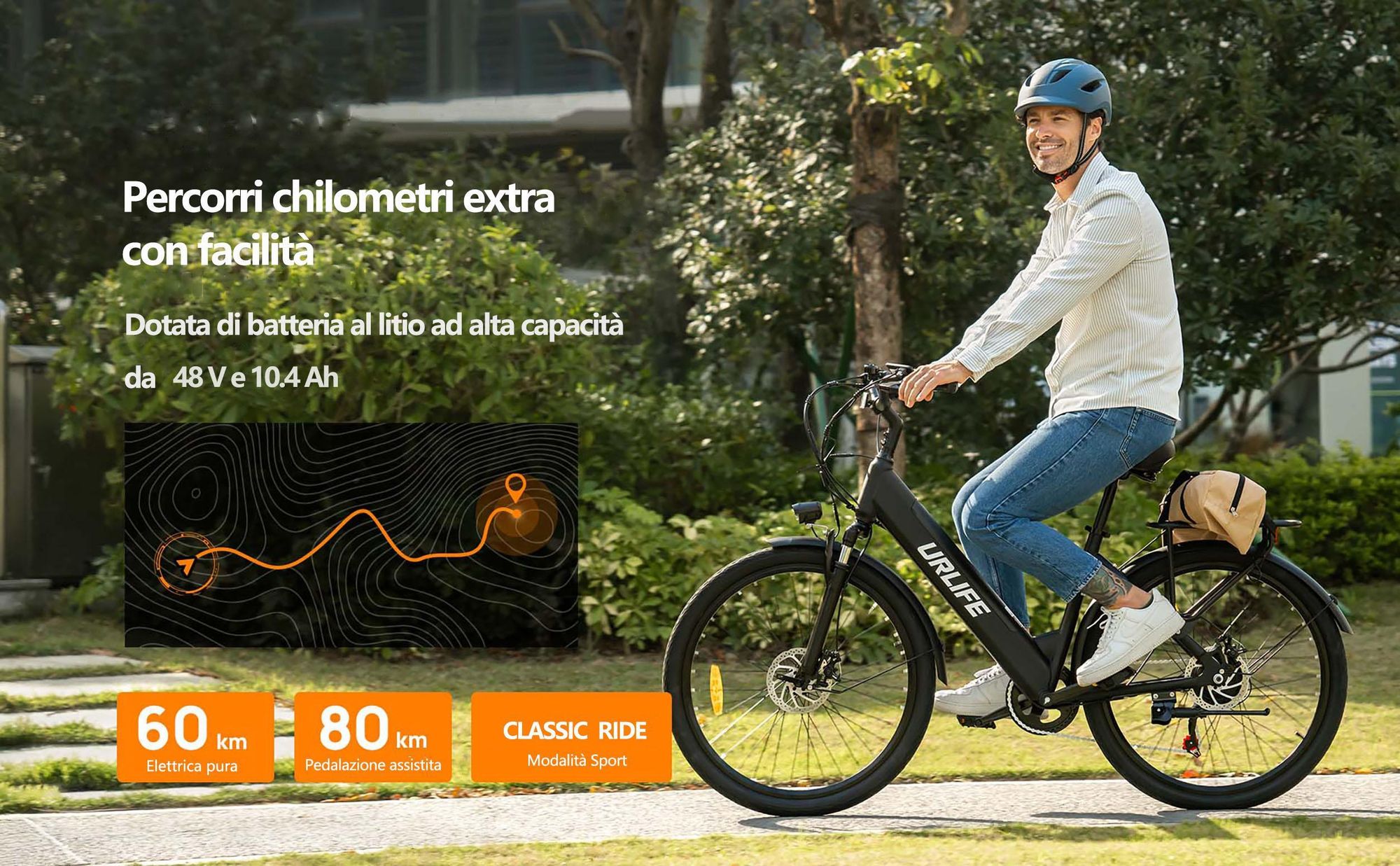 Bicicletta ElettricaURLIFE E26 - Motore 250W Batteria 48V10.4Ah Pneumatici 26 pollici Freni a disco - Bianco