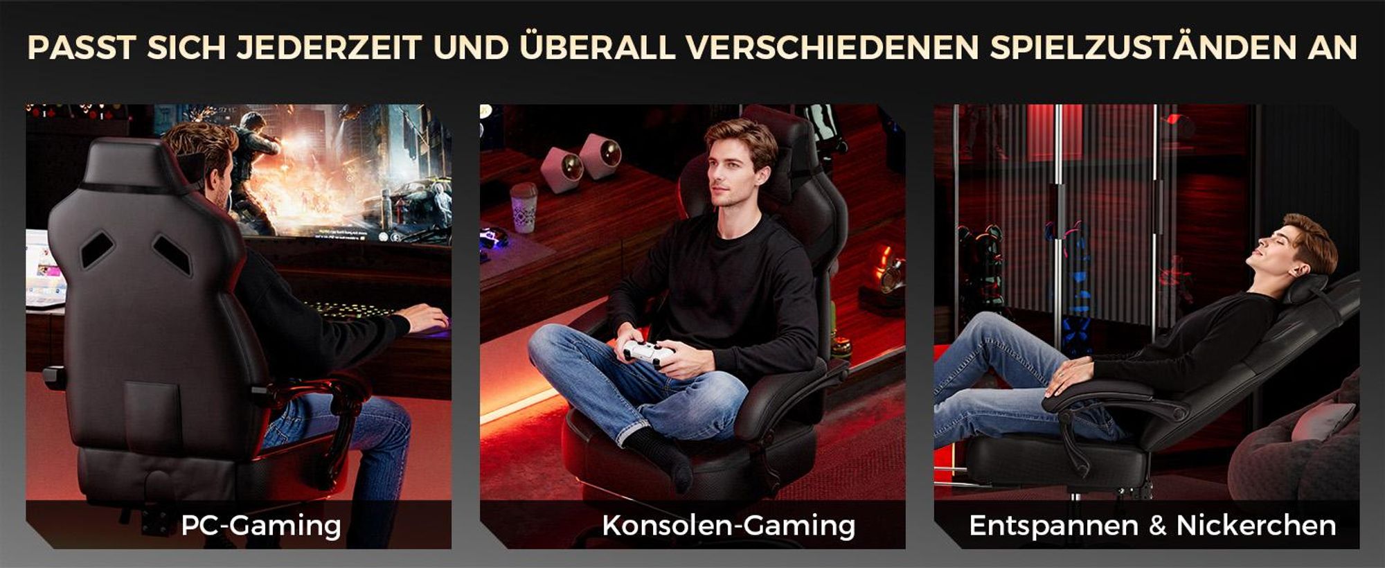 GTPLAYER Gaming Stuhl Chair Gamer Sessel Gamer Stuhl mit Fußstütze Lendenkissen Kopfstütze Höhenverstellbar Verstellbaren Armlehnen mit Fußstütze Schw