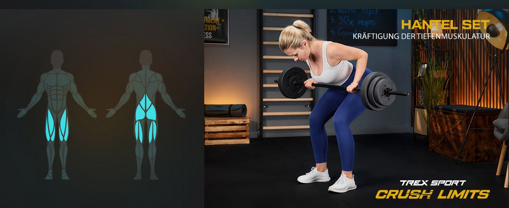 TREX SPORT Langhantelstange TX-150SP | 150cm Stahl Hantelstange für Krafttraining, 25mm |Rutschfeste Griffe, Sternverschlüsse, bis 100kg Belastbarkeit
