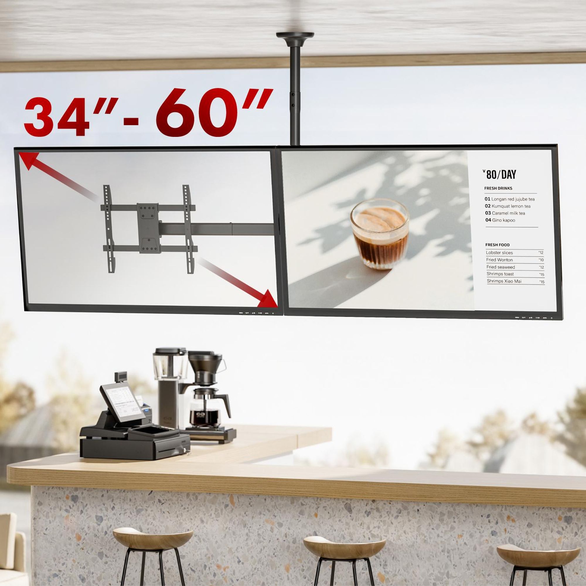 Maclean Deckenhalterung für zwei TV-Geräte max. Belastung 2x40kg 34-60" max VESA 600x400 MC-111 B
