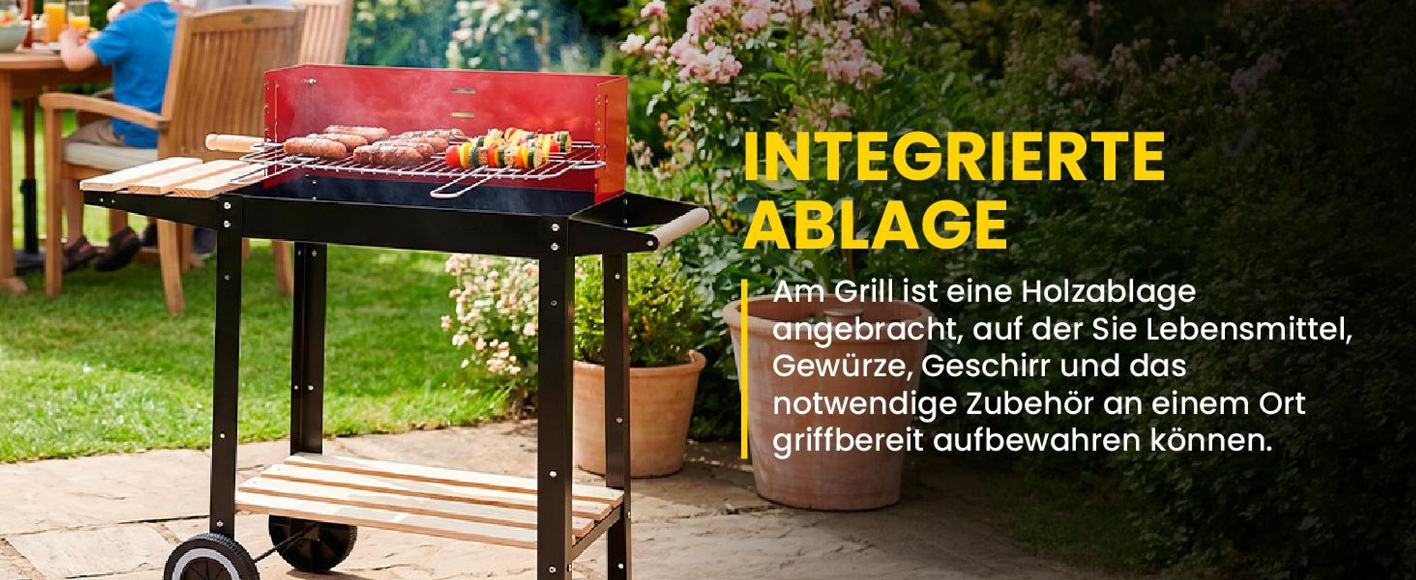 Holkohlegrill Grillwagen mit Regalen und Rädern