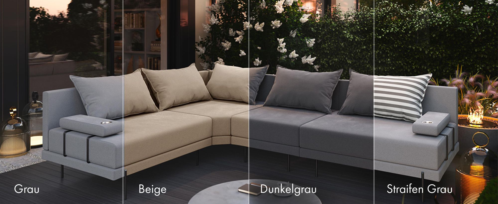 TRADA Gartensofa lounge set L form Bahama M Beige Gartenmöbel set Wasserabweisend Stoff Links