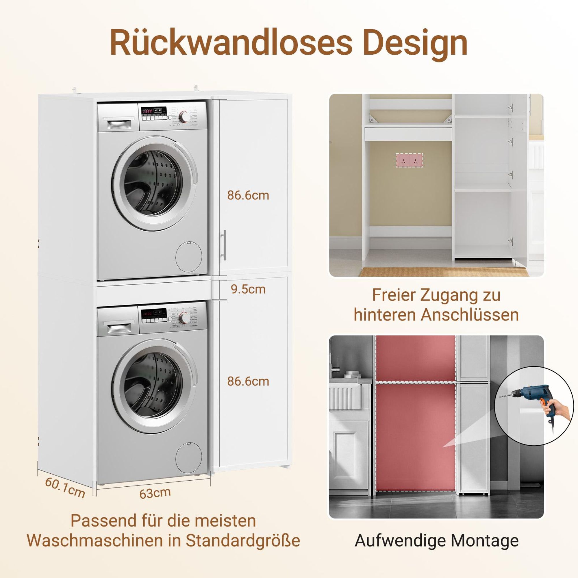 SoBuy Waschmaschinen-Schrank mit Türen und Schublade, Wäschetrockner-Kombi, Weiß, modern Hoher vertikaler Schrank BZR231-W
