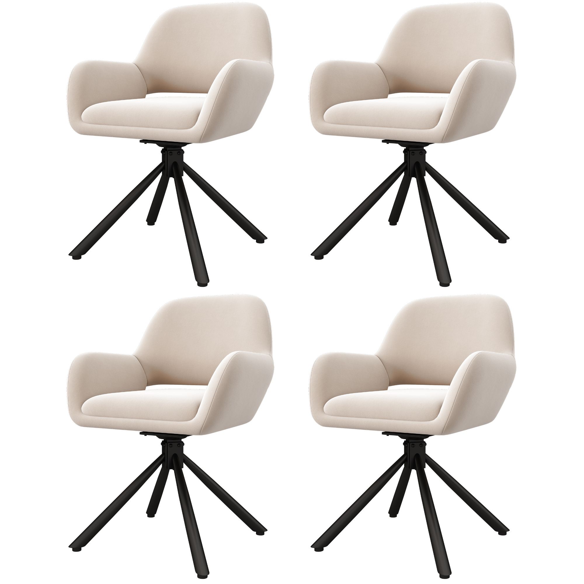 Flieks 360° Drehbarer Esszimmerstühle 4er Set mit Samtbezug, Drehstuhl Küchenstühle Polsterstühle mit Metallbeinen, Armlehnstühle Beige