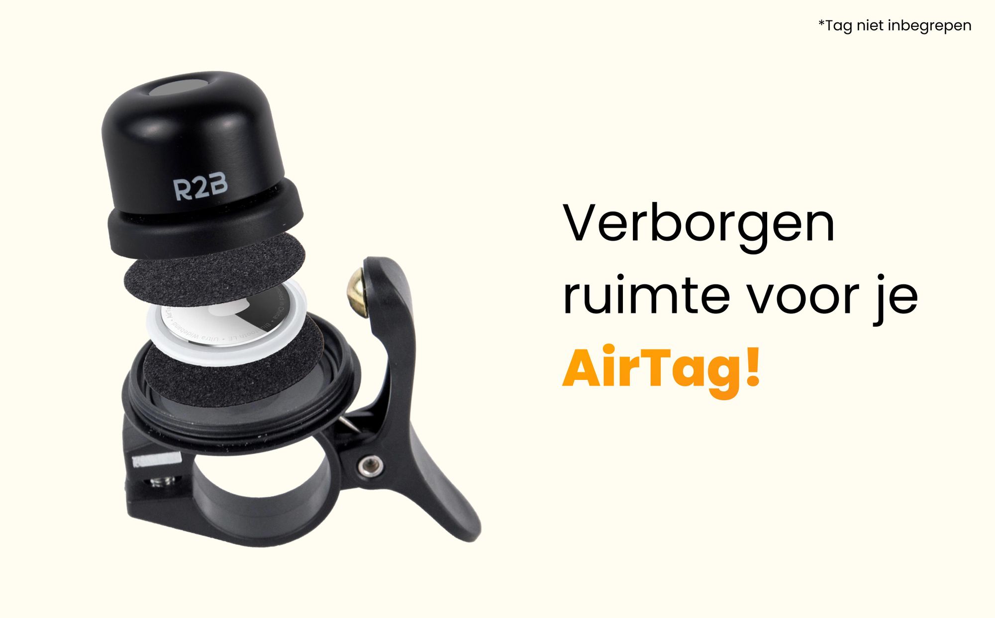 R2B Fietsbel Geschikt voor AirTag - Verborgen Trackerhouder Zwart