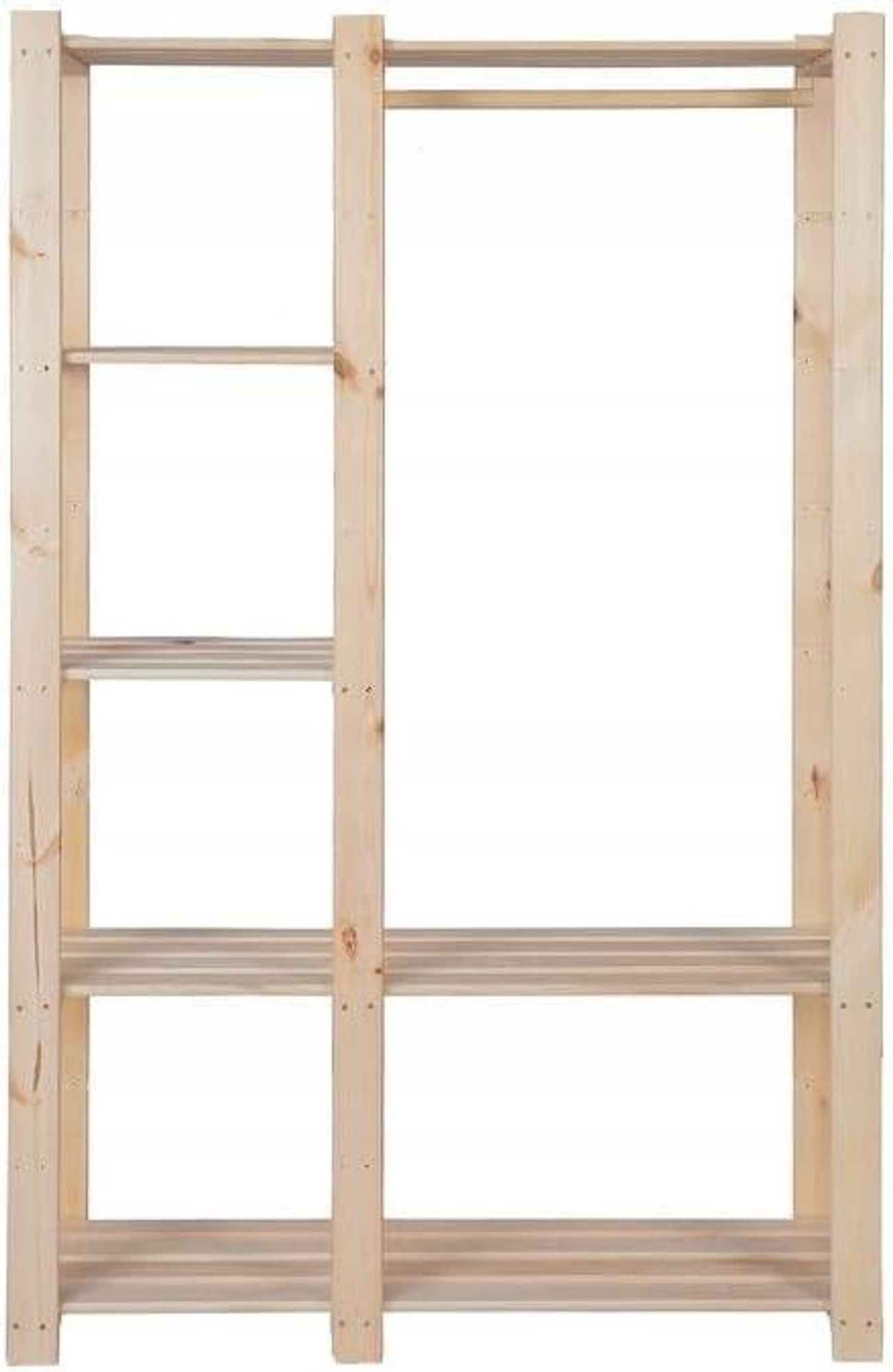 STOLMAK Regał na ubrania drewniany 110x170x38 cm z drewna sosnowego z drążkiem regał do garderoby do sypialni i salonu naturalny