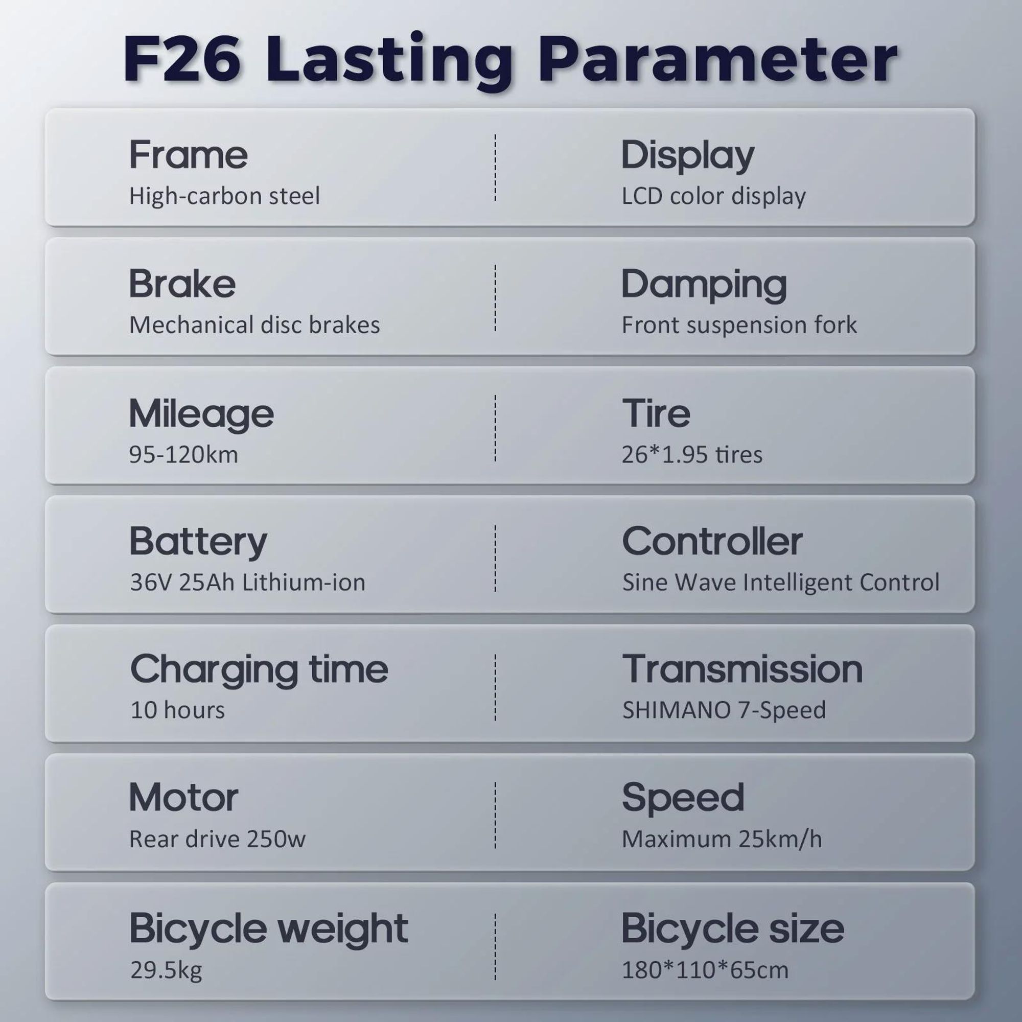 Bicicletta Elettrica FAFREES F26 Lasting - Motore 250W Batteria 36V25Ah 26x1.95 Pollici Pneumatici Freni a Disco Meccanici - Nero