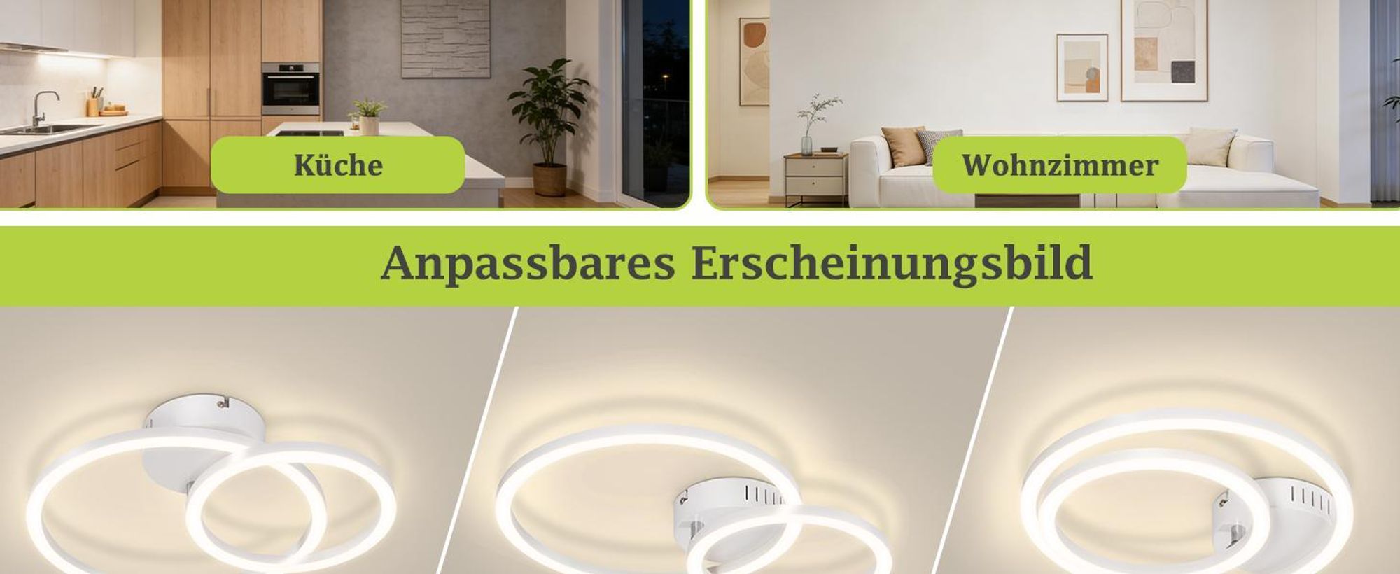 ZMH LED lampy sufitowe 40cm 23W do kuchni 4000K do salonu z 2 pierścieniami oświetlenie sufitowe sypialni i biura kolor biały