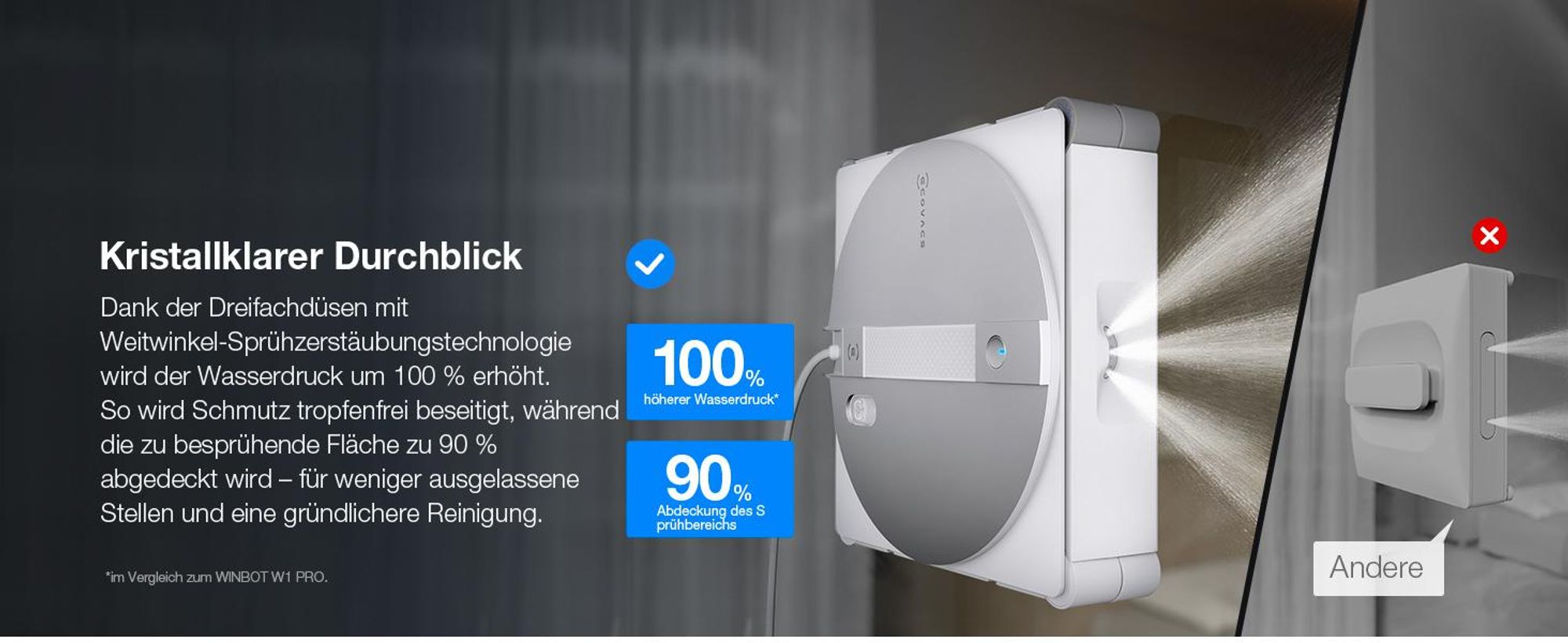 ECOVACS WINBOT W3 OMNI Fensterputzroboter mit Multifunktionsstation, Automatische Reinigung der Wischpads, Intelligente Reinigung entlang der Ränder