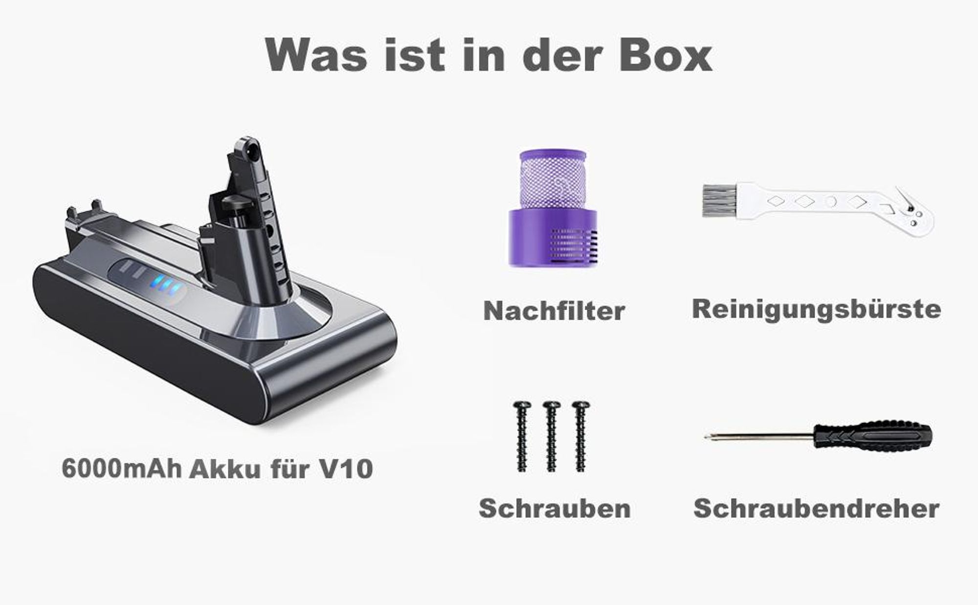 V10 Akku, V10-Ersatzakku, Ersatzakku für Dyson V10, 6000mAh Batterie für Dyson V10 Absolute Animal Fluffy Motörhead Schnurfreier Vakuum-Handstaubsauge