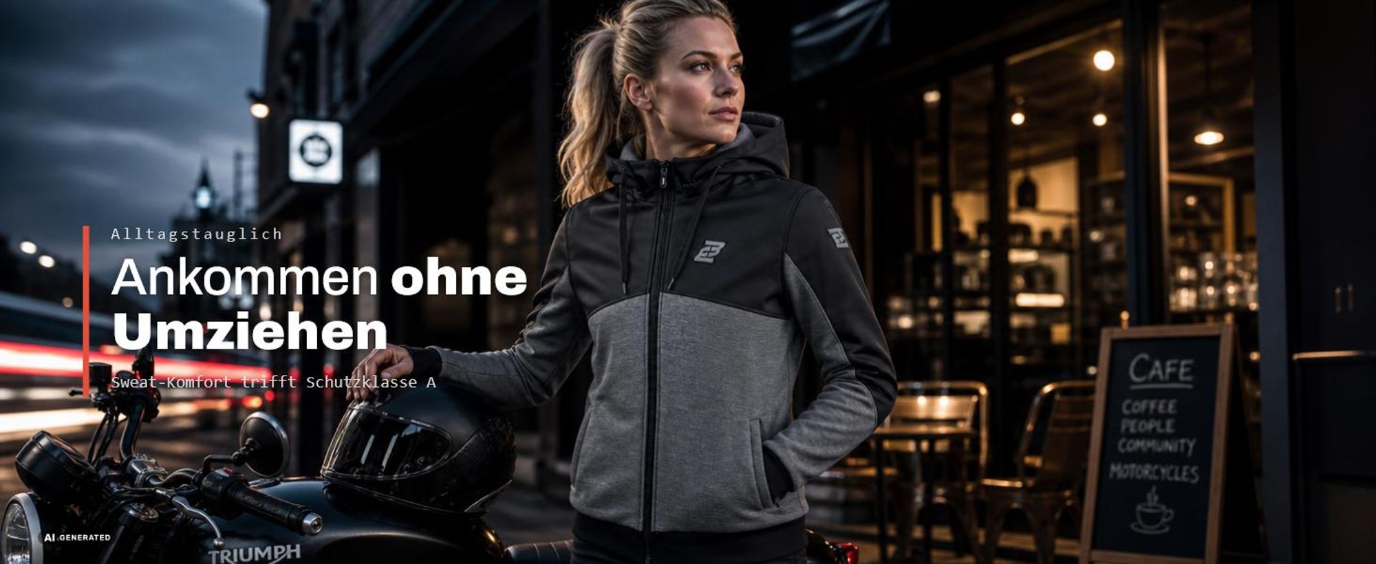 Bogotto Finish-R Motorrad Zip Hoodie, schwarz, L