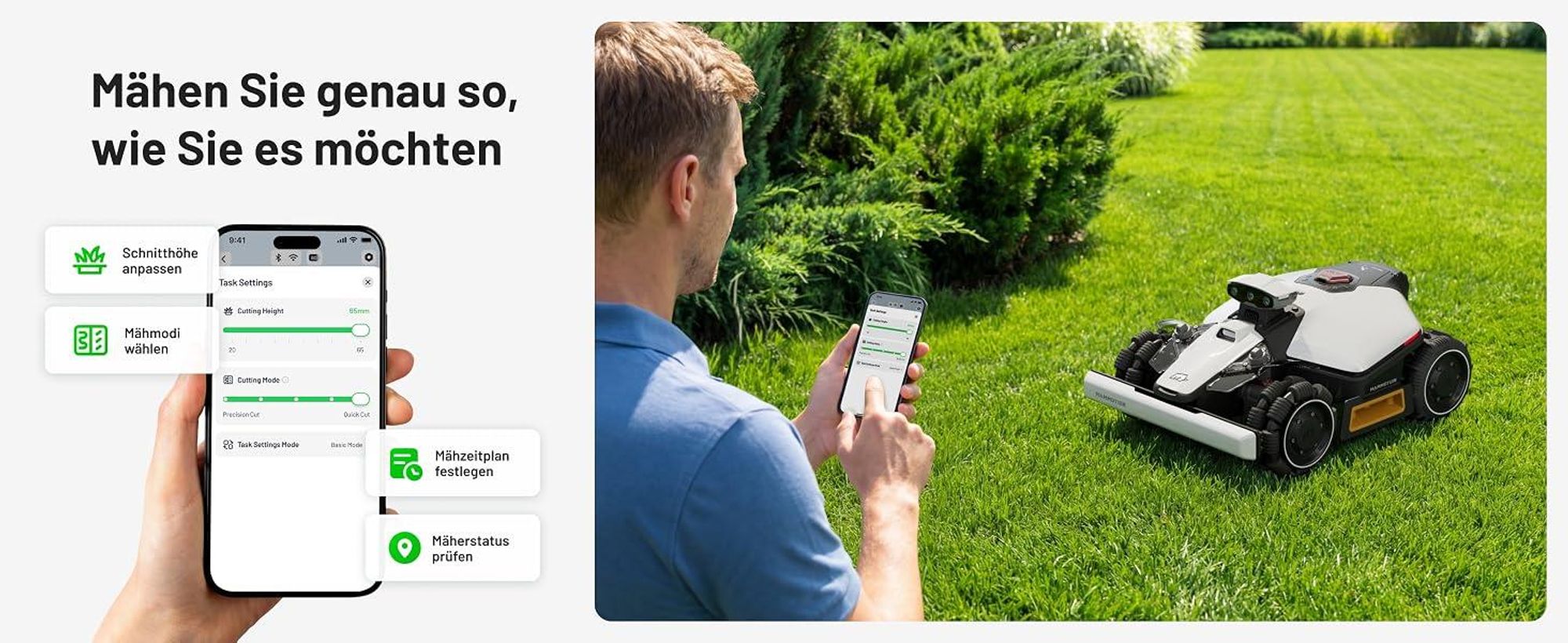 Mähroboter Mammotion LUBA Mini 2 AWD 1000 mit Garage, Waschständer, ohne Kabel, bis 1000 m², Randmähen, DropMow, Auto-Kartierung, 4G-Modul, APP
