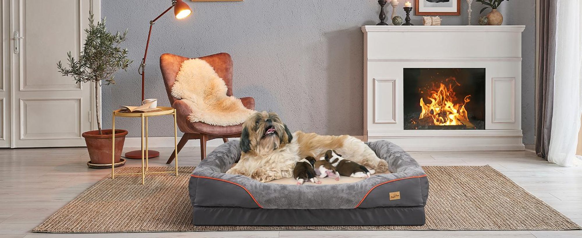 WISFOR Hundebett Hundekissen Tierbett Katzenbett Hundekorb Schlafplatz, waschbar & rutschfest & Bezug abnehmbar, XL: 97x72x29cm