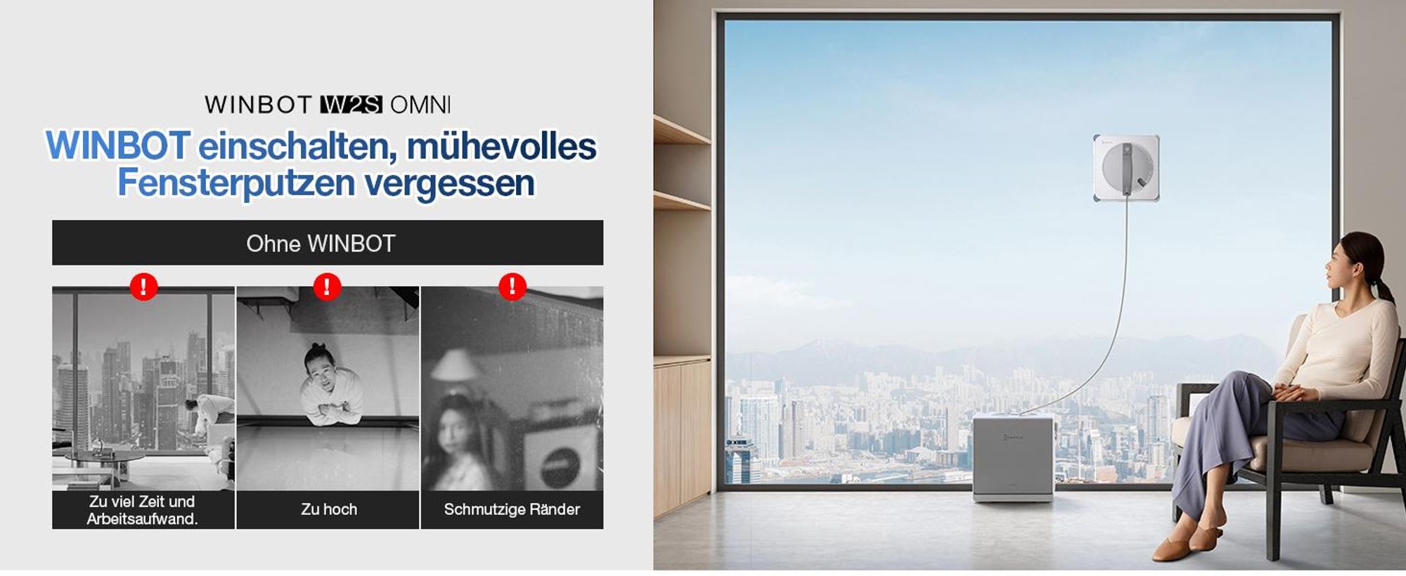 ECOVACS WINBOT W2S OMNI Fensterputzroboter mit Multifunktionsstation mit 1L Original Fensterreinigungsflüssigkeit