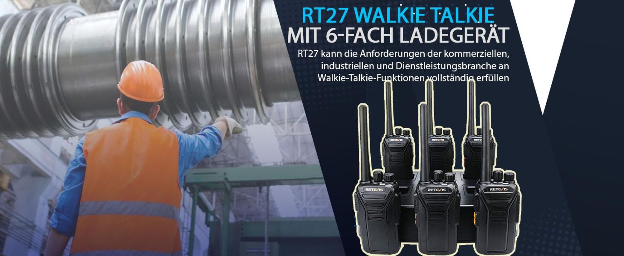 Retevis RT27 Funkgeräte, PMR446 Walkie Talkie mit 6-Wege-Ladegerät CTCSS/DCS, VOX, Lizenzfrei Wiederaufladbares für Baustelle, Sicherheit, Schule