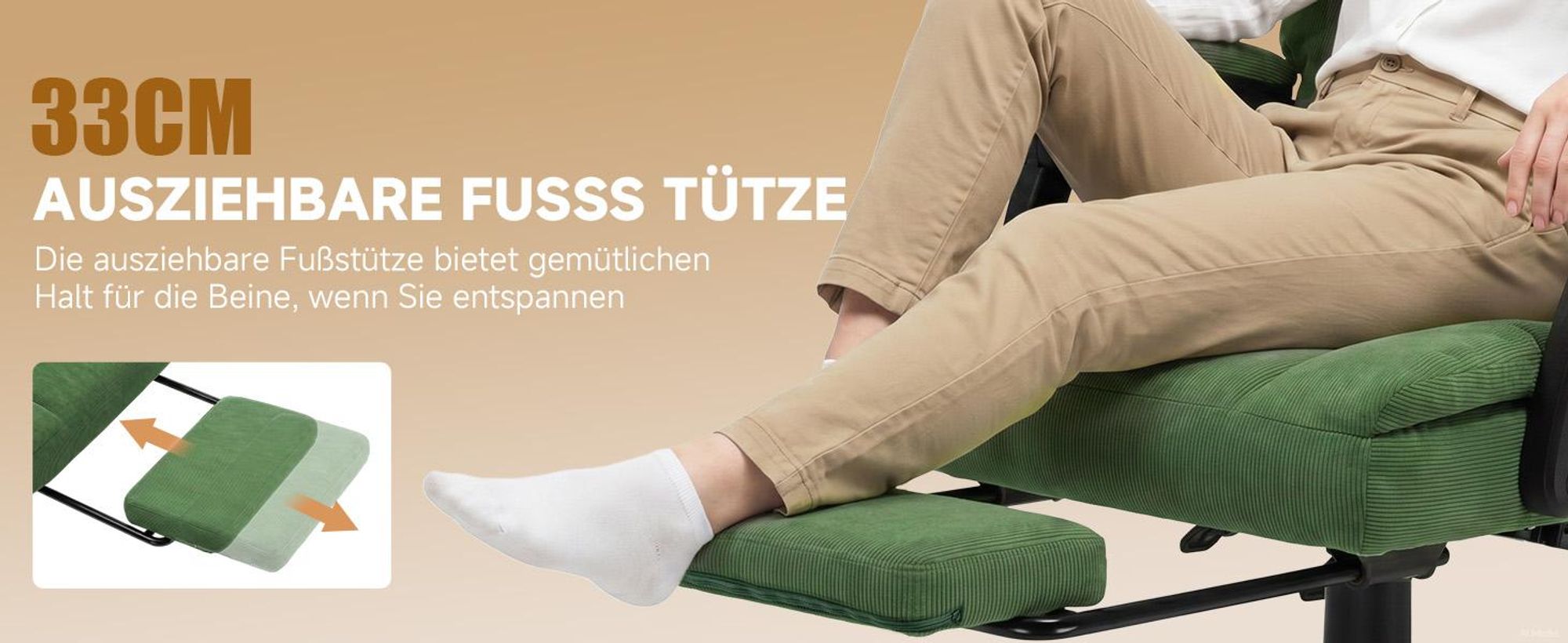 GTPLAYER Gaming Stuhl, Ergonomischer Bürostuhl mit Fußstütze und Lendenstütze, Hochlehner Chefsessel für Große, breiter Computersessel, Höhenverstellb