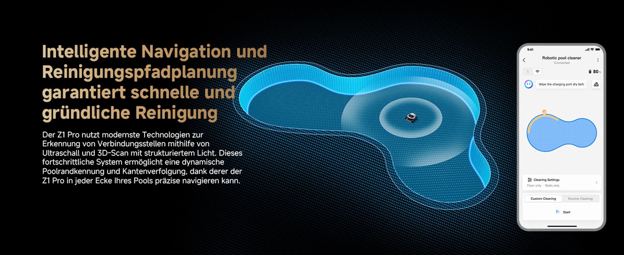 DREAME Poolroboter Z1 Pro, Hightech-Poolerkennung & Pfadplanung, hohe Saugleistung, Poolboden, Wand- & Wasserstandslinienreinigung, für Pools bis 200