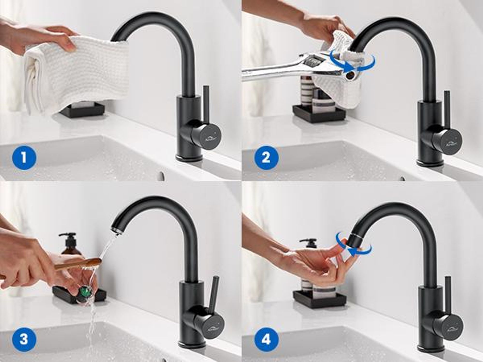 Waschtischarmatur 360° Drehbar Schwarz, Bleifrei Kalt Warm, Auralum MAX, Badarmatur Wasserhahn Bad, Mischbatterie Waschbeckenarmatur Schwarz