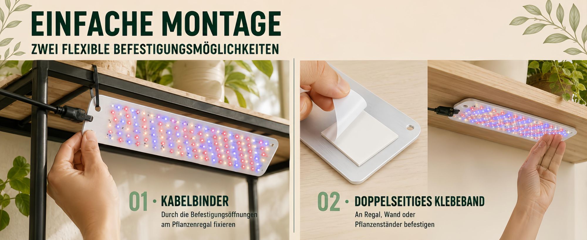 264 LED Pflanzenlampe Vollspektrum,Pflanzenlicht Dimmbar mit Timer,Wachstumslampe für Zimmerpflanzen Gewächshaus Blumen(2 panel,rot,blau,warmweiß)